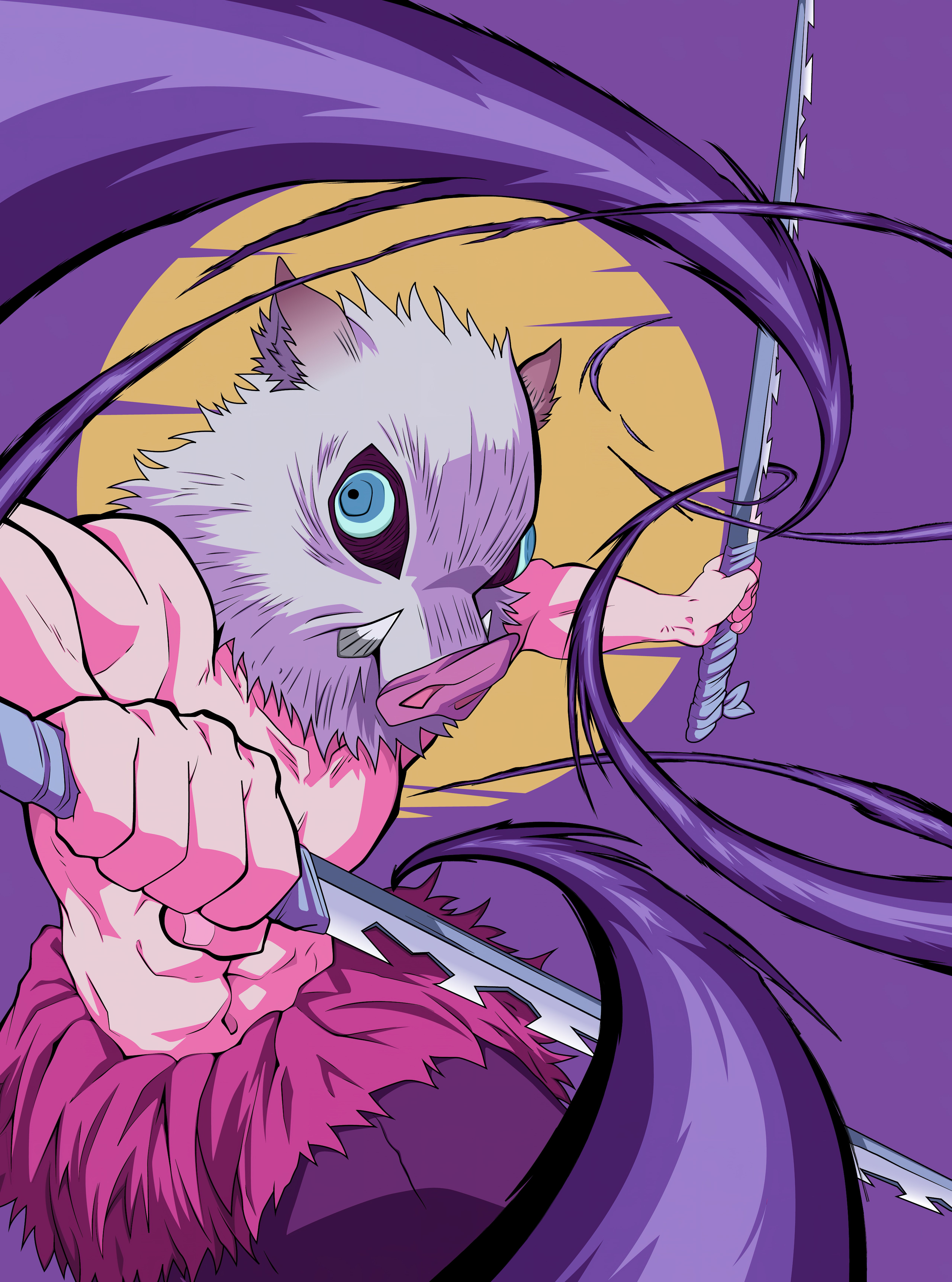 Inosuke Hashibira, Demon Slayer: Kimetsu no Yaiba, 5K, Roxo