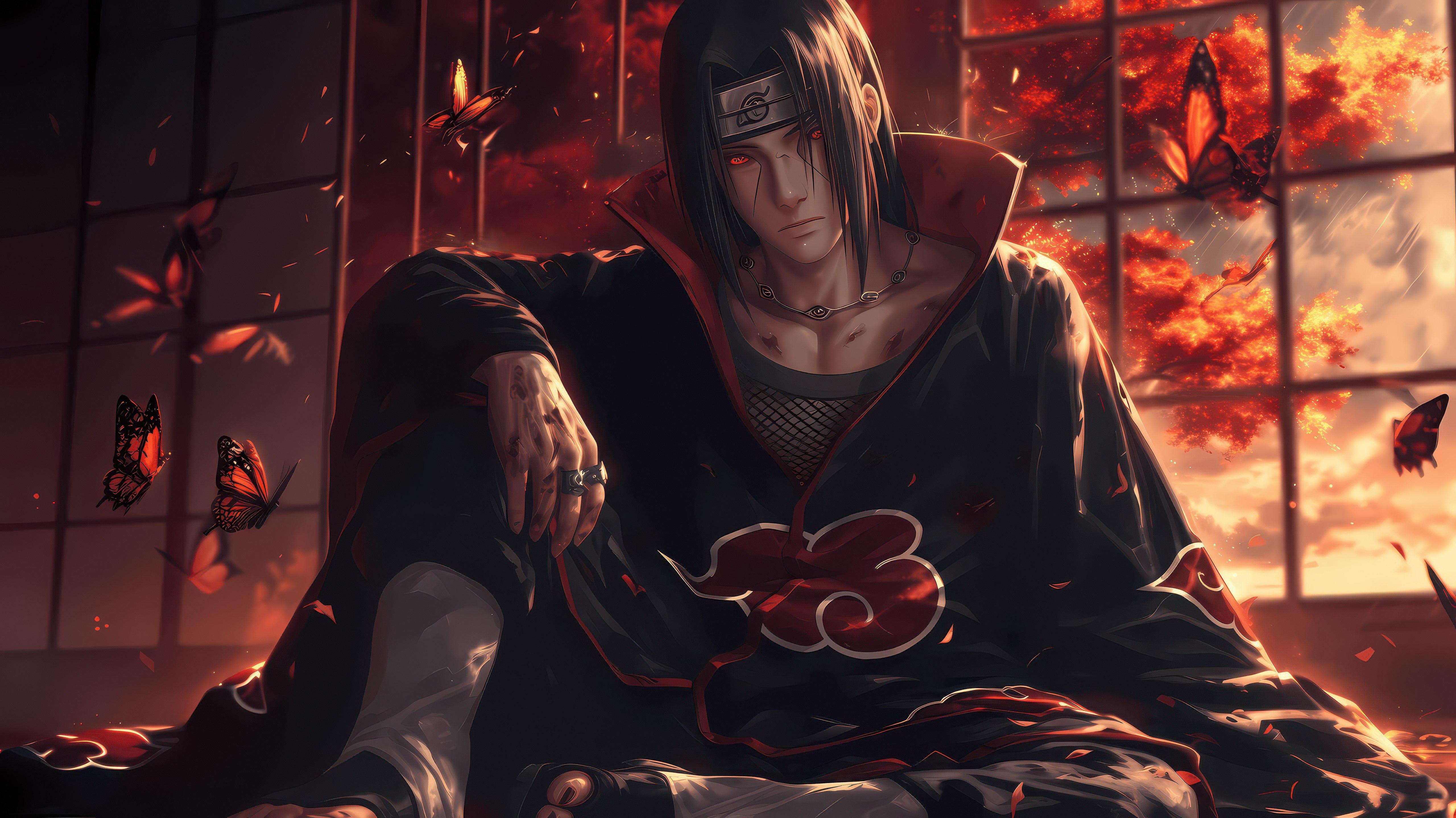 Itachi Uchiha, Vermelho, Sharingan, Naruto, 5K