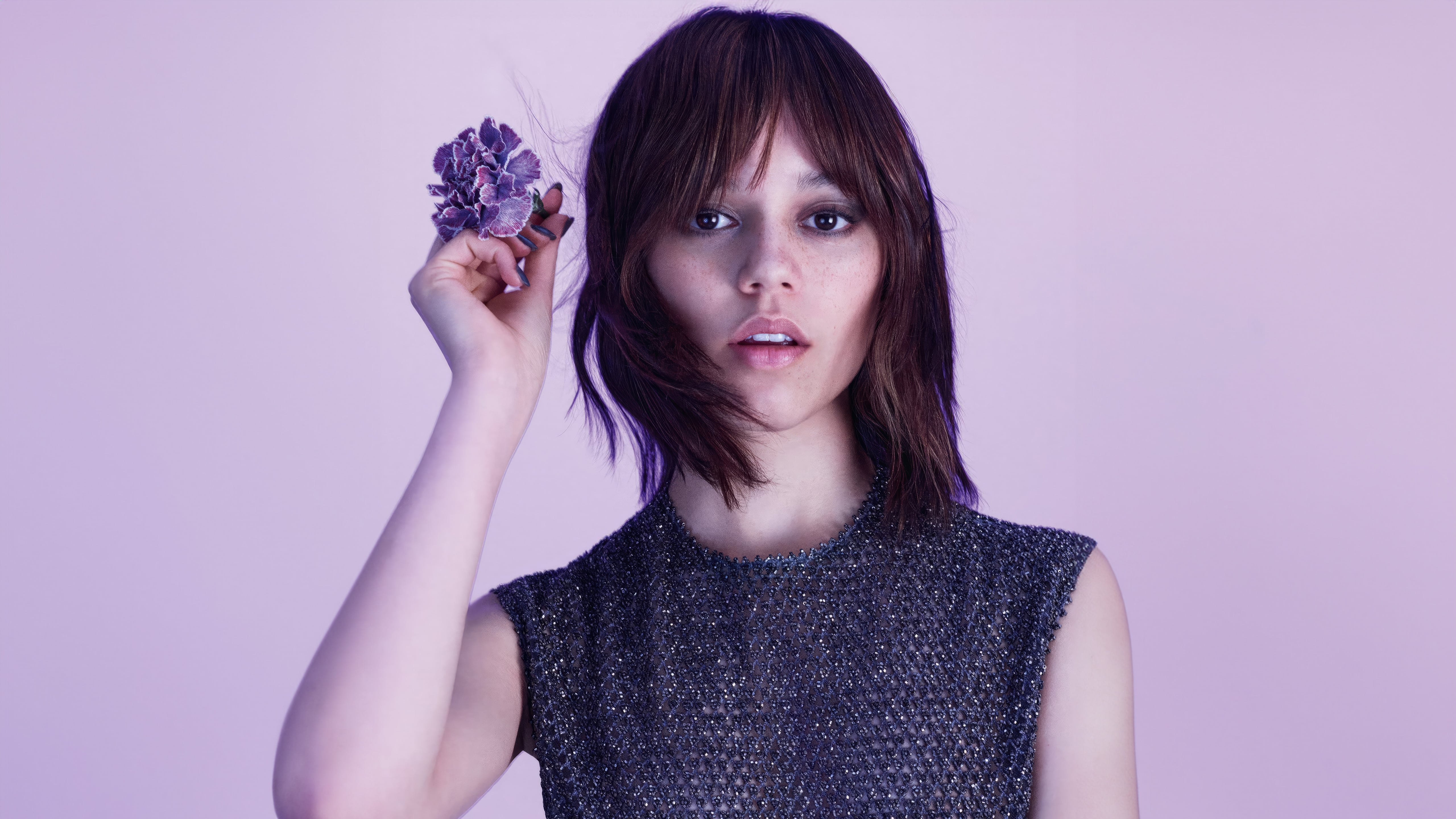 Jenna Ortega, Estética, Fundo lavanda, 5K, Retrato