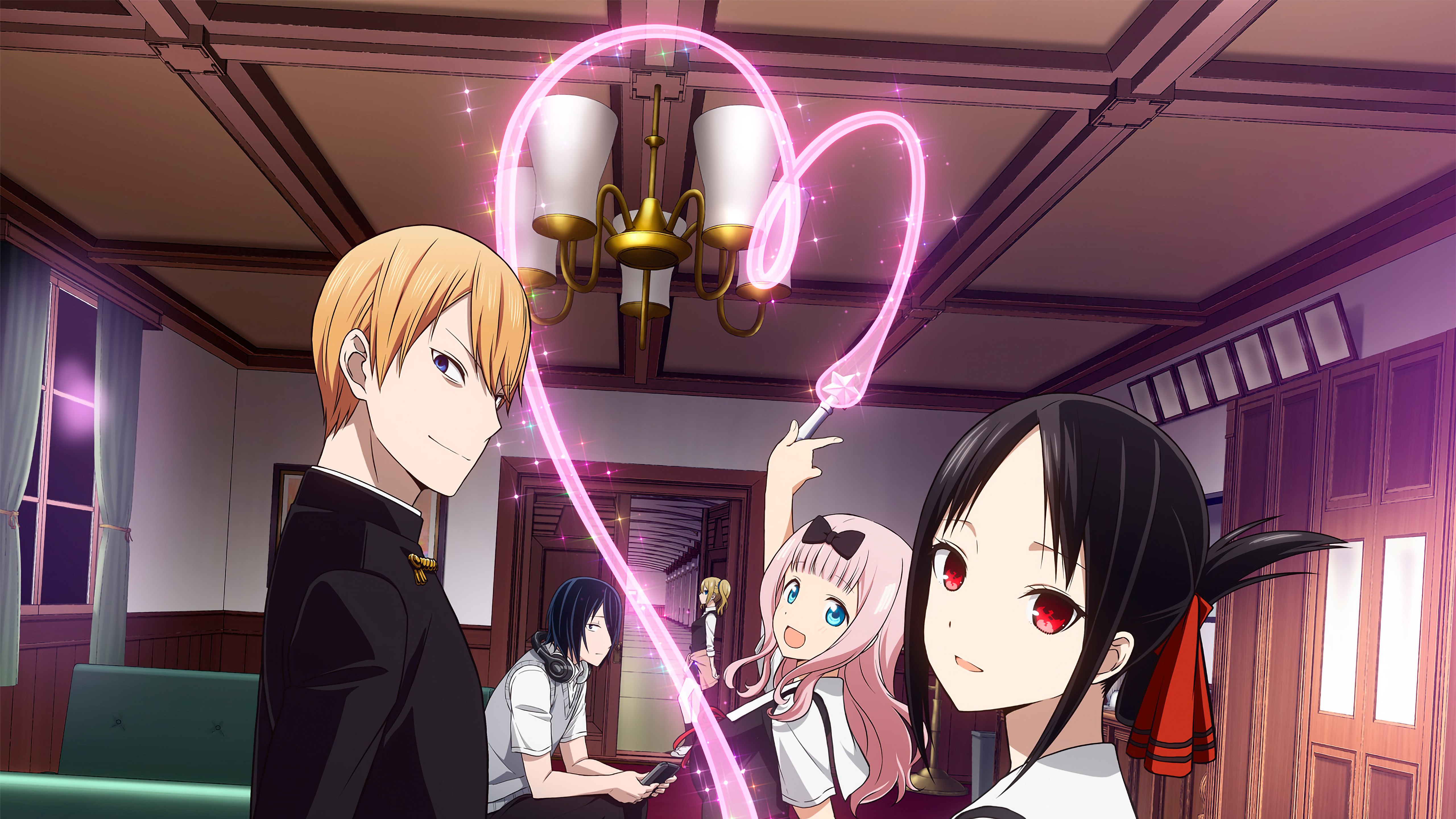 Kaguya-sama: Love is War, Coração rosa, Arte de personagem, Chika Fujiwara, Miyuki Shirogane, Yuu Ishigami, Kaguya Shinomiya, 5K
