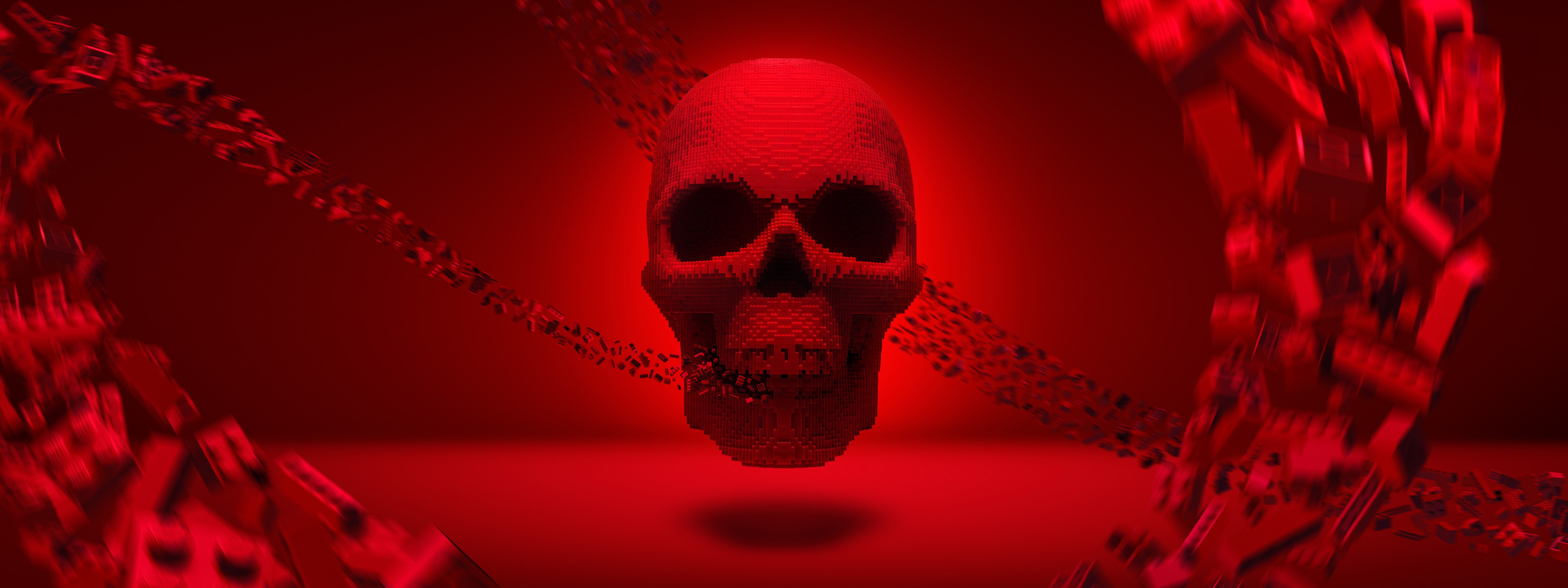 LEGO, Caveira, Fundo vermelho, Ultrawide