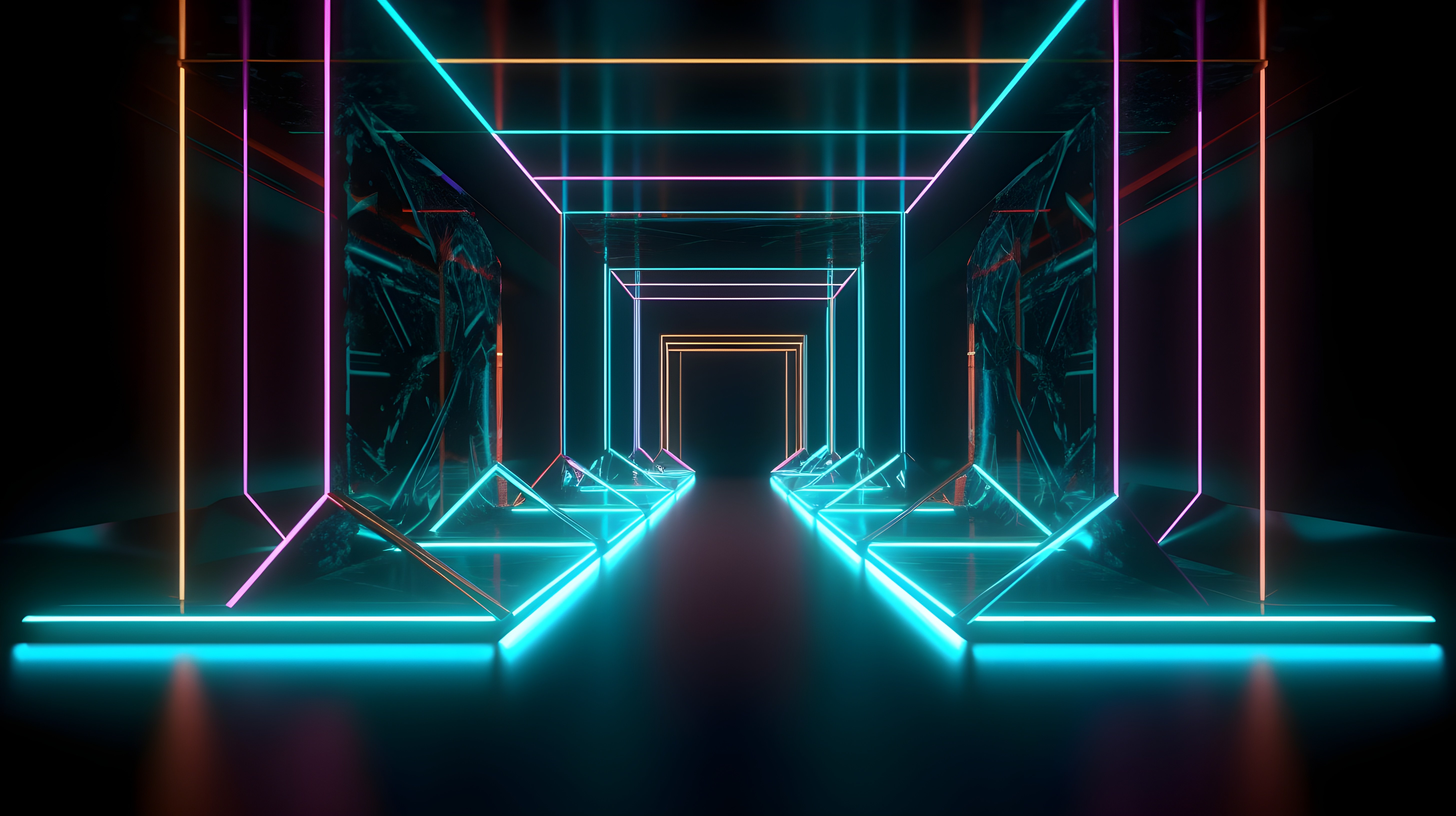 Linhas neon, Interior moderno, Geométrico, 5K, Brilhante