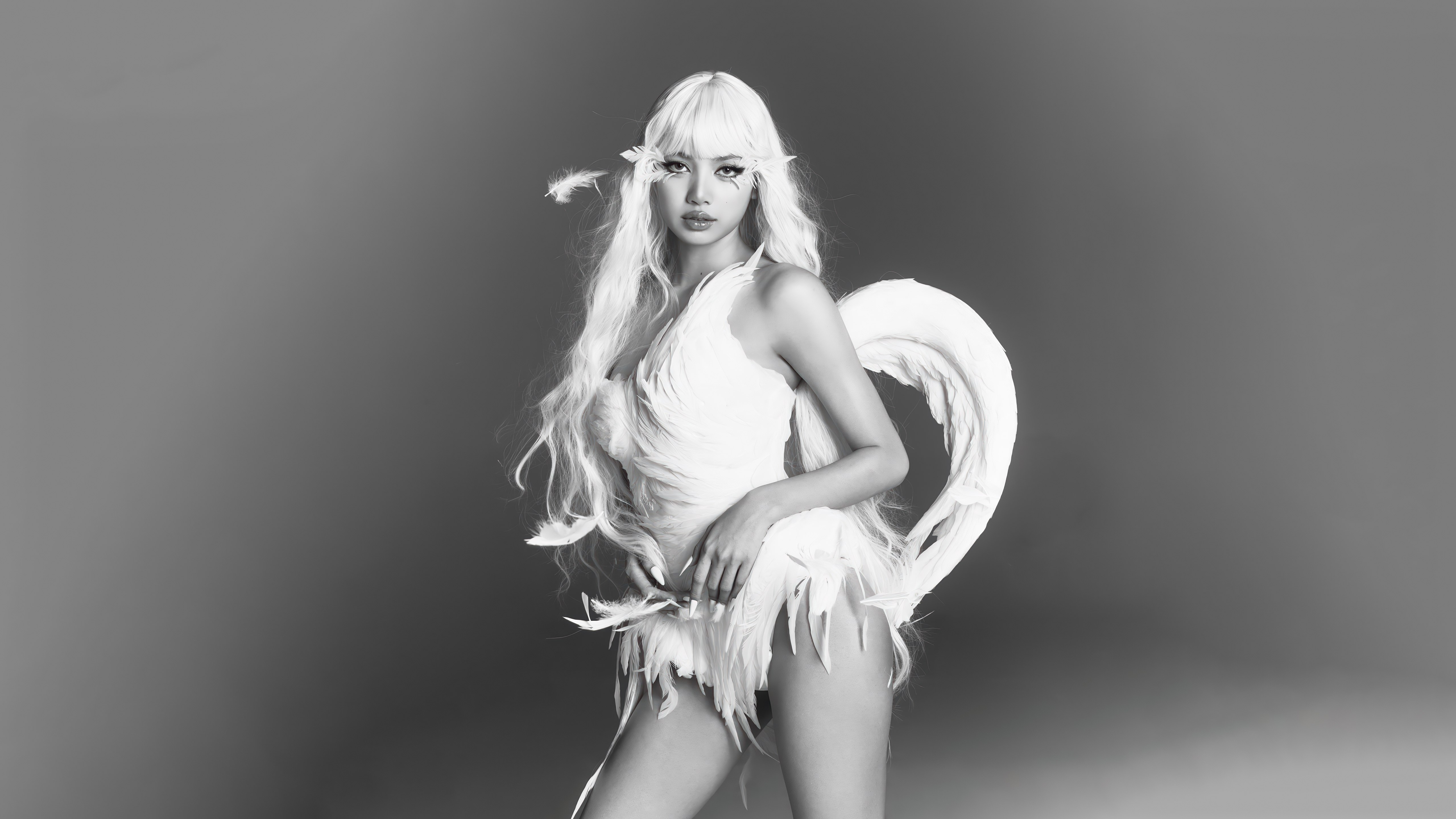 Lisa, Asas de anjo, Monocromático, 5K, Sessão de fotos