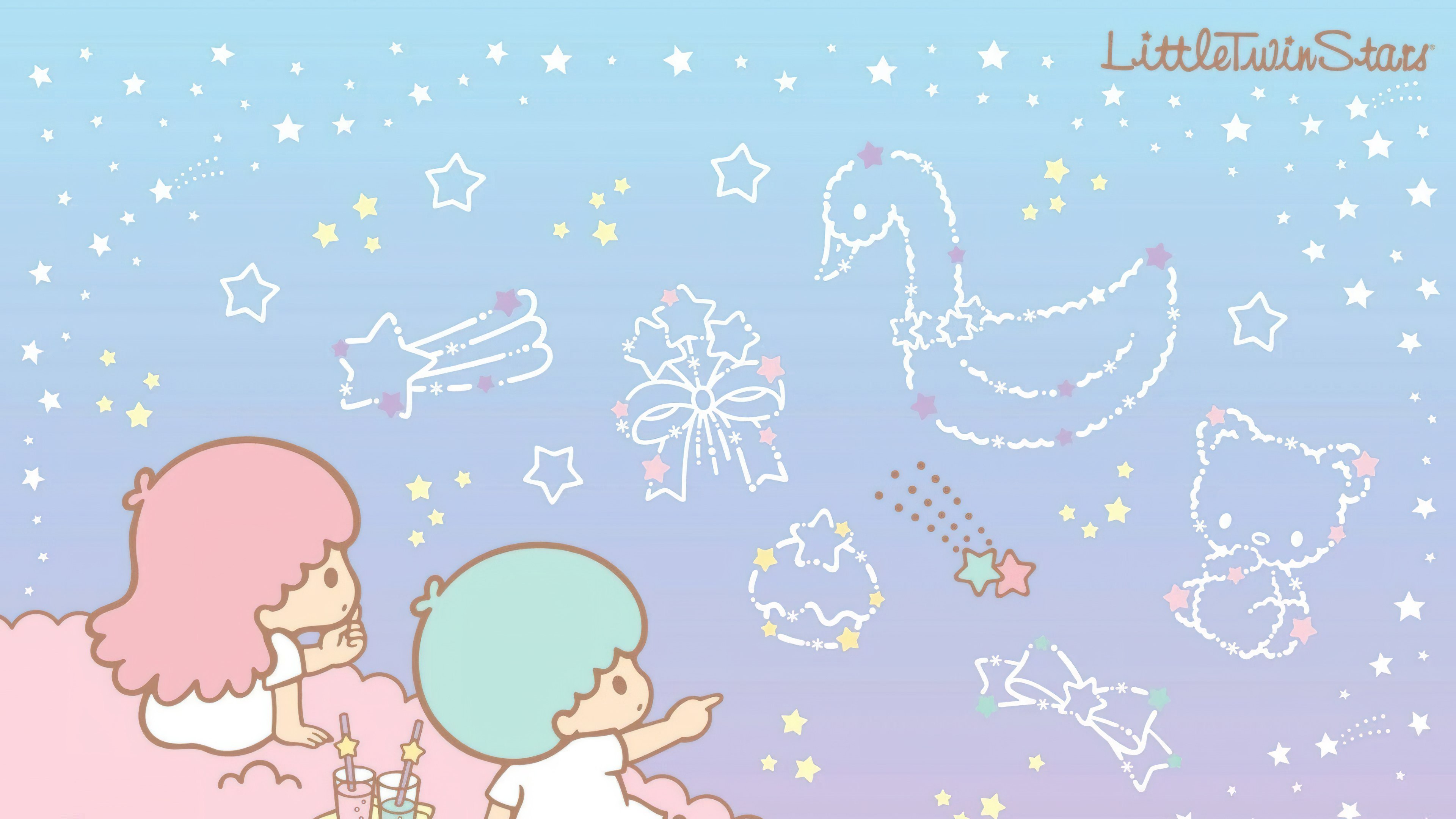 Little Twin Stars, Céu noturno, Kiki and Lala, Pastel, Estética, Desenho animado, Sanrio