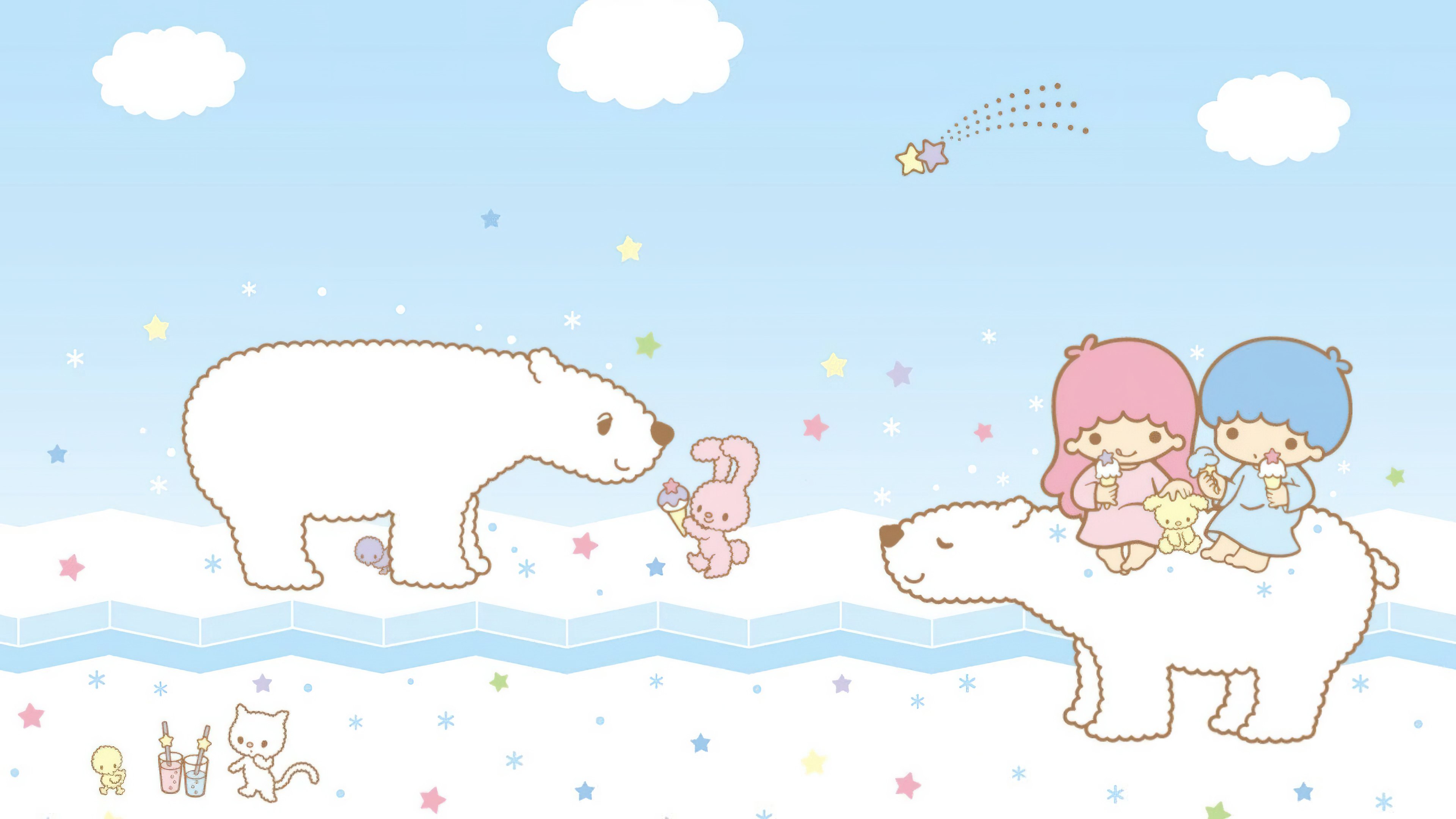 Little Twin Stars, Urso polar, Sanrio, Kiki and Lala, Pastel, Estética, Desenho animado