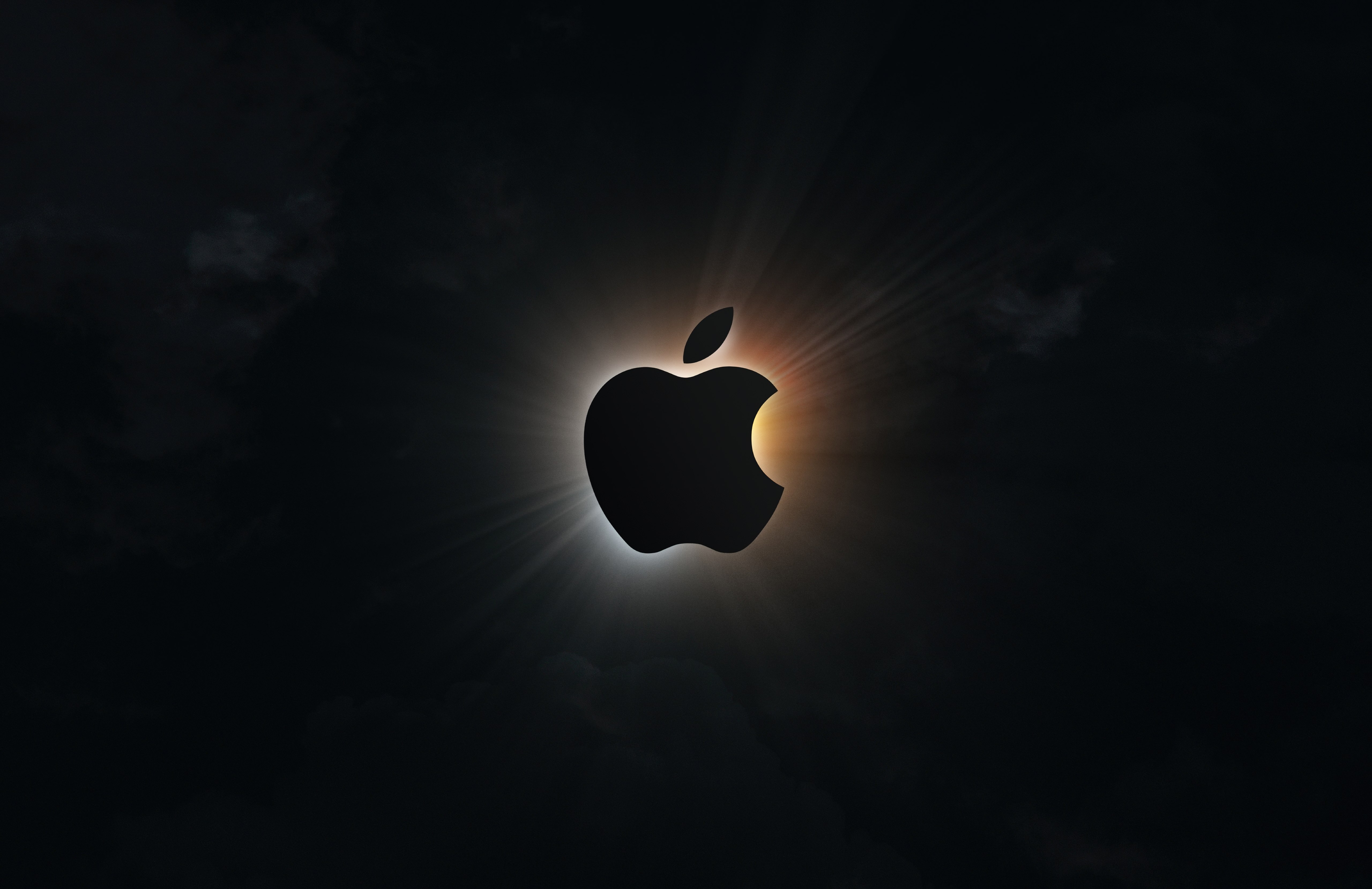 Logo da Apple, Silhueta, Eclipse, Fundo escuro, 5K