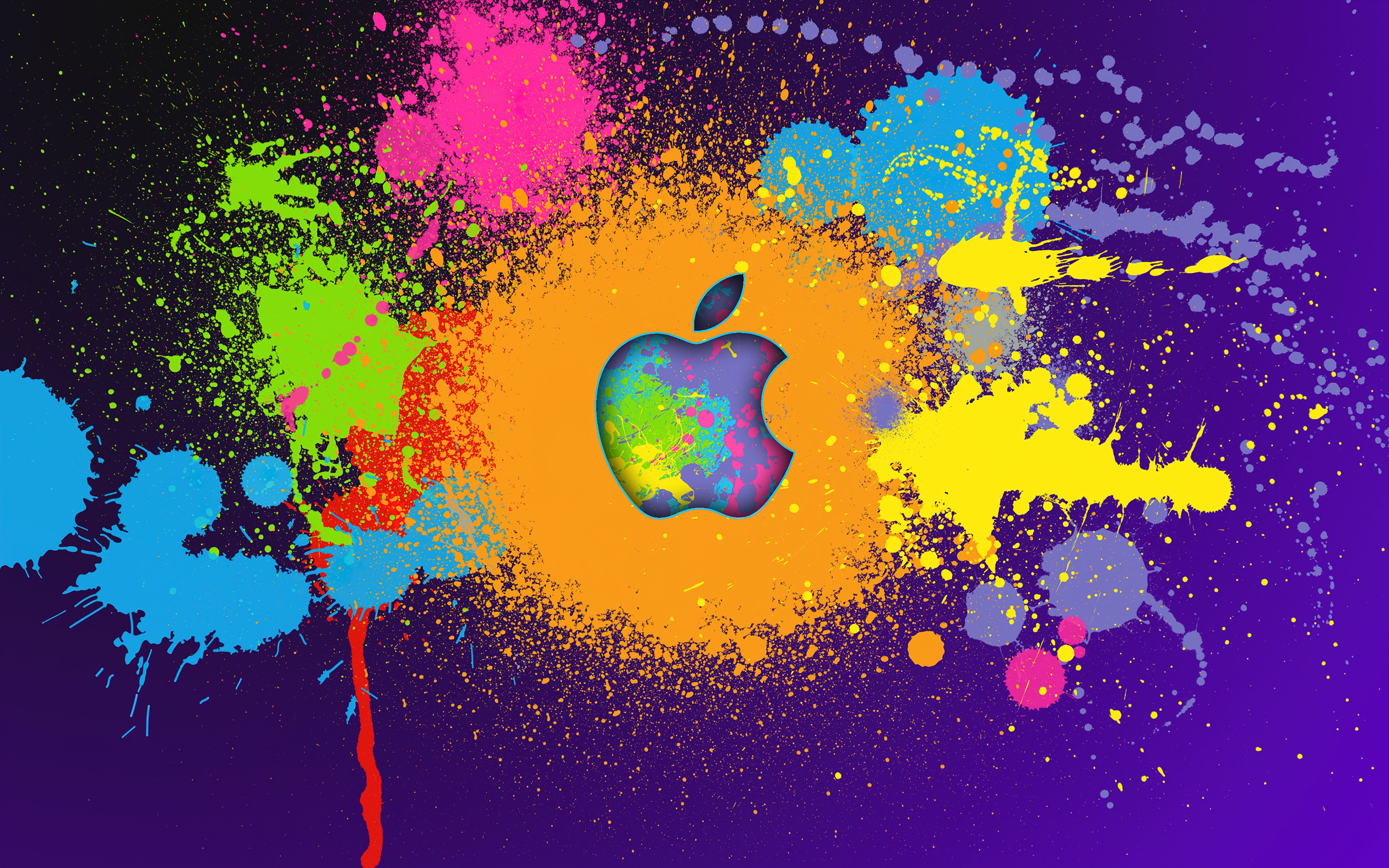 Logo da Apple, Tinta, Fundo colorido, Explosão de cor, Pincel