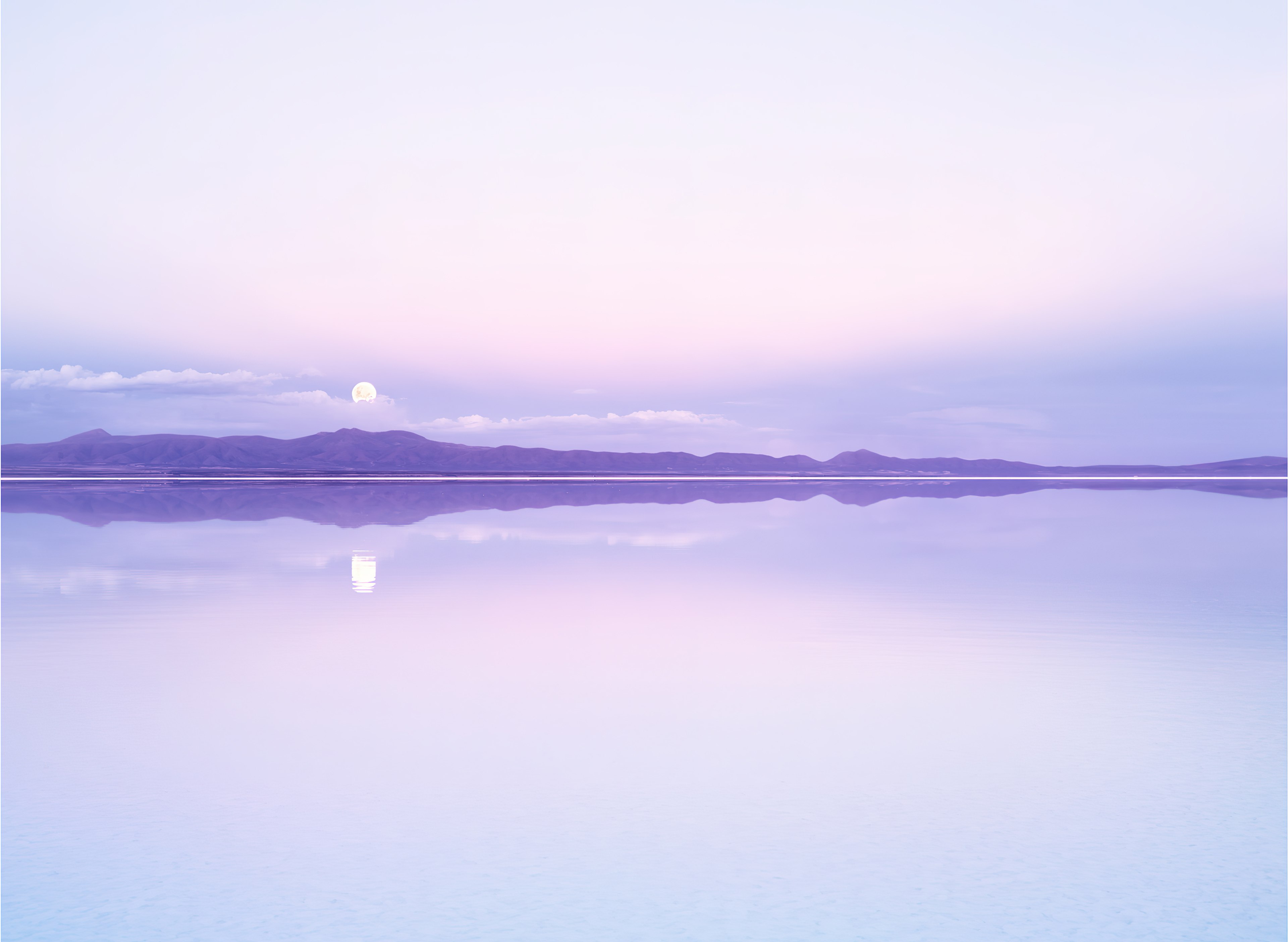 Lua cheia, Estética roxa, Lago, Calmo, Reflexo, Montanhas