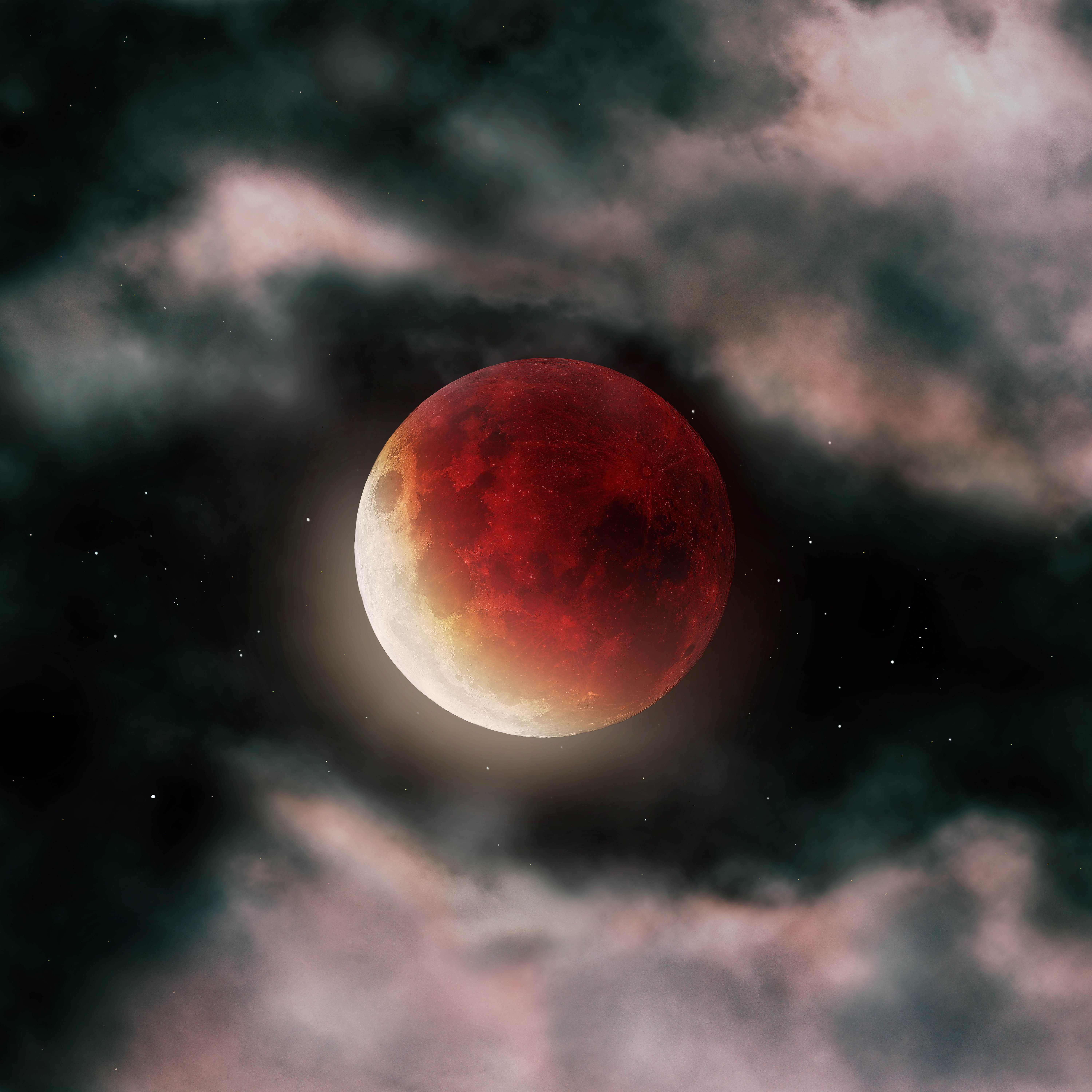 Lua de sangue, Nuvens, Escuro, Noite, 5K