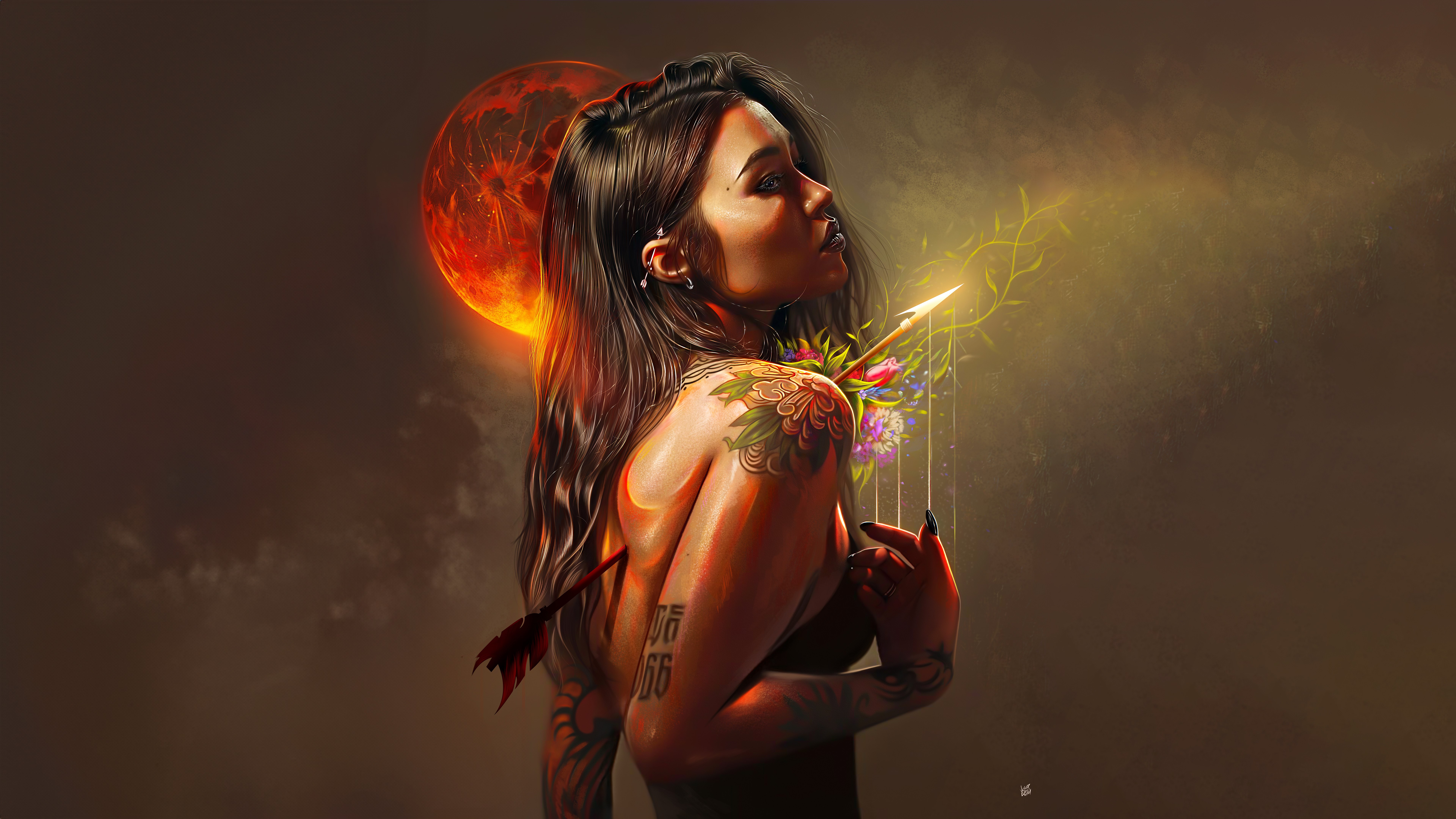Lua vermelha, Garota de fantasia, Quebrado, Arte digital, 5K, 8K