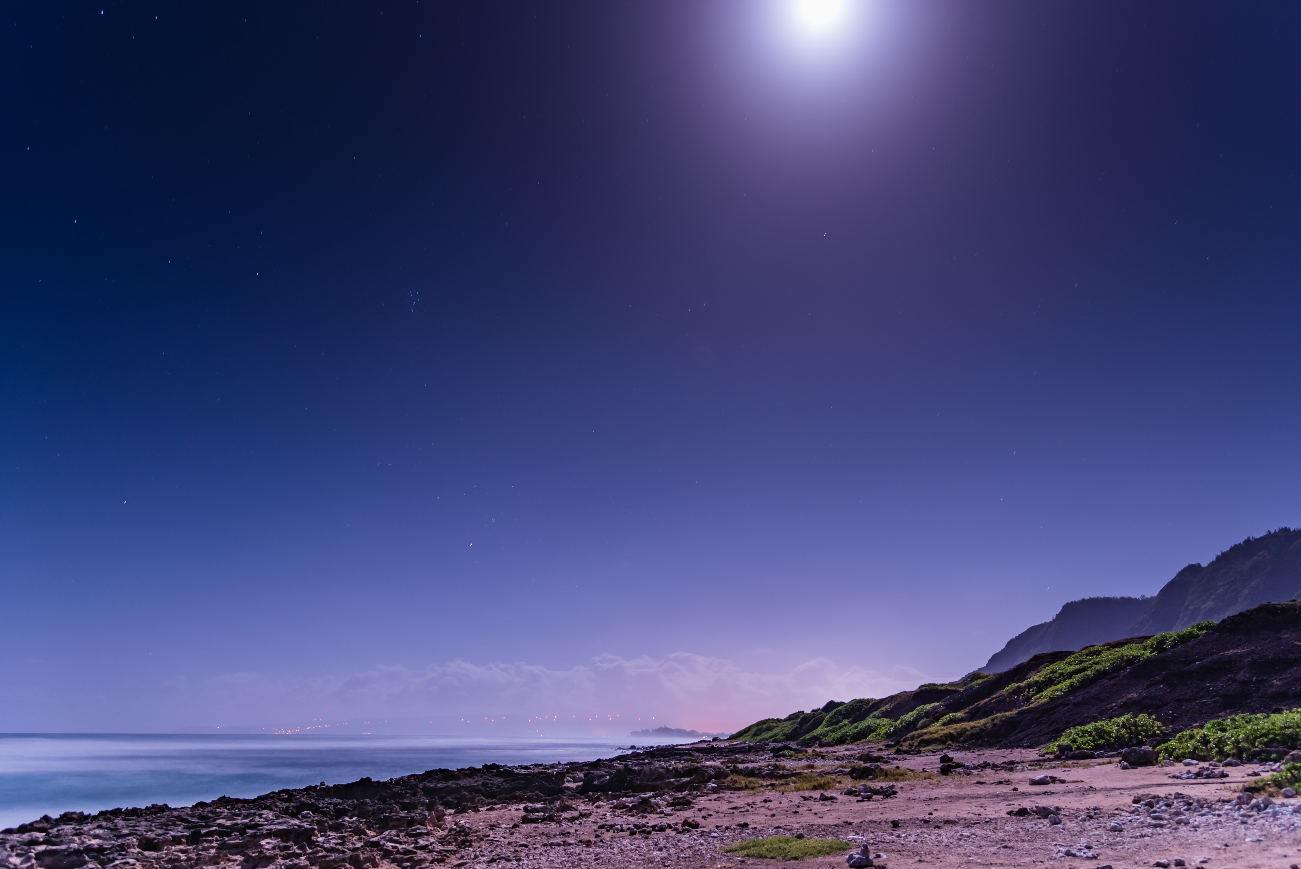 Luar, Praia, Céu noturno, Paisagem marinha, 5K
