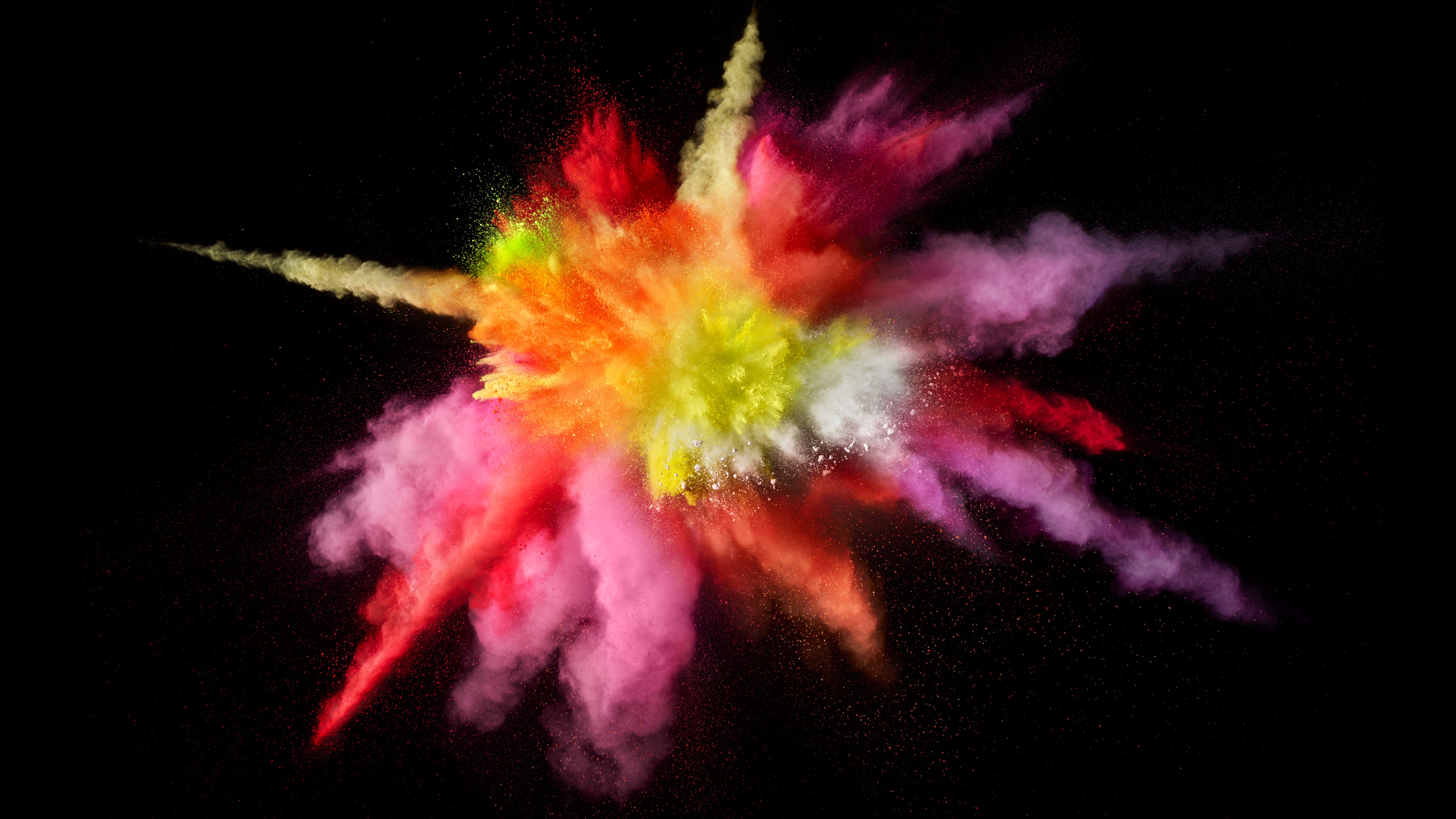 macOS Sierra, Explosão de cores, Respingo, Colorido, Fundo preto, Stock, 5K