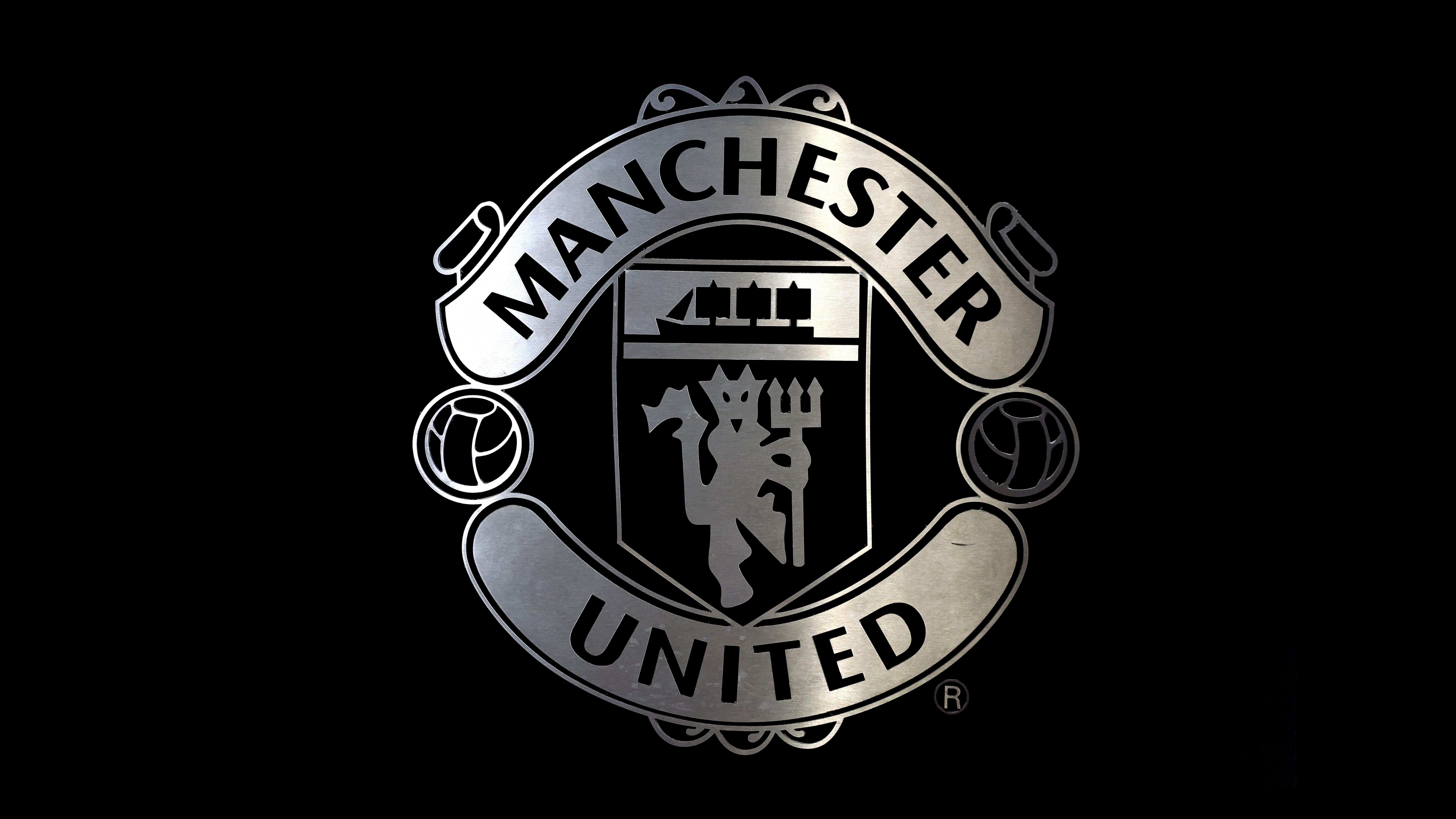 Manchester United, Preto e branco, Monocromático, Logo, AMOLED, 5K, 8K