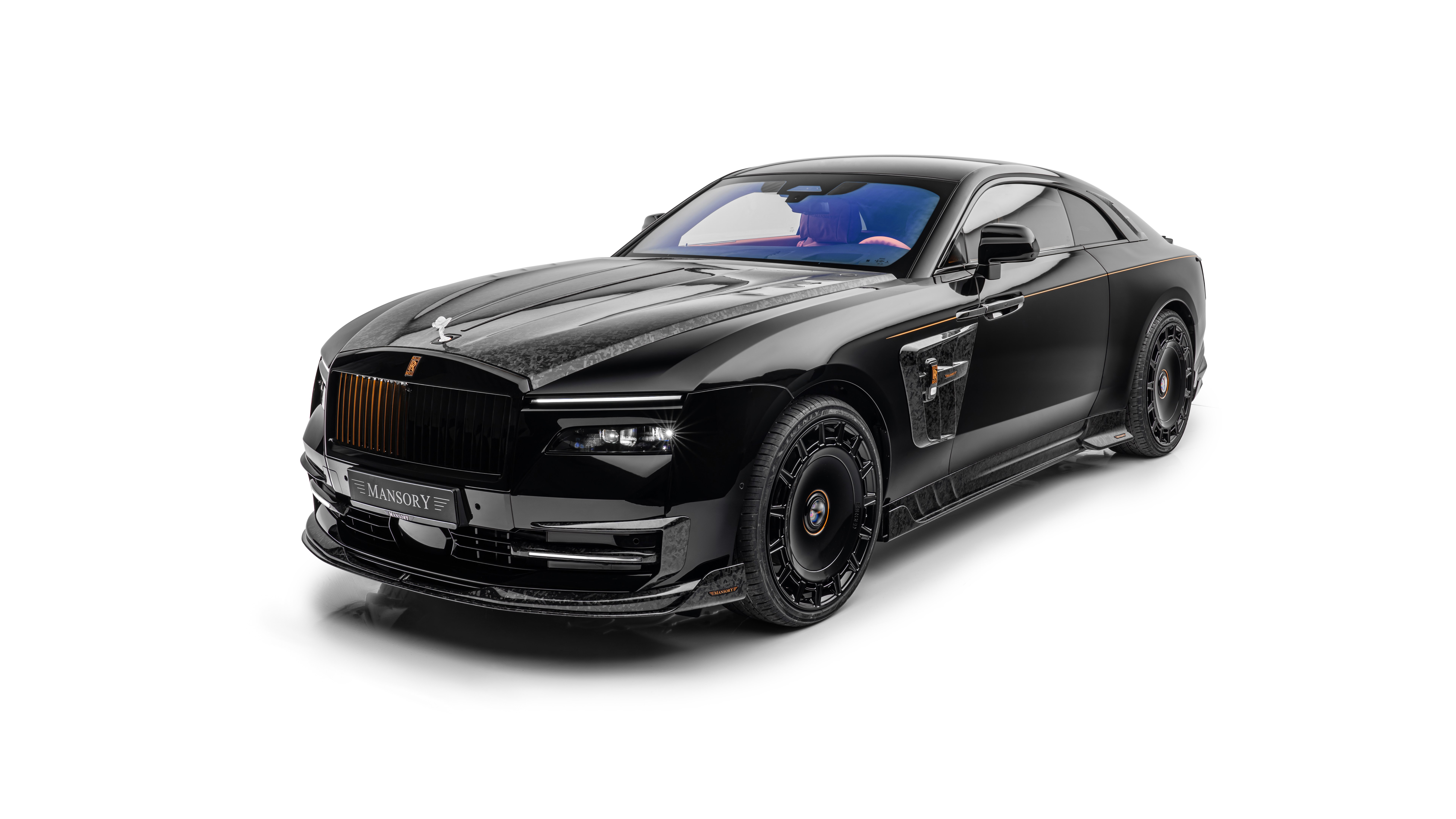 Mansory, Rolls-Royce Spectre, Launch Edition, 5K, 8K, Fundo branco, Carros pretos, 2024