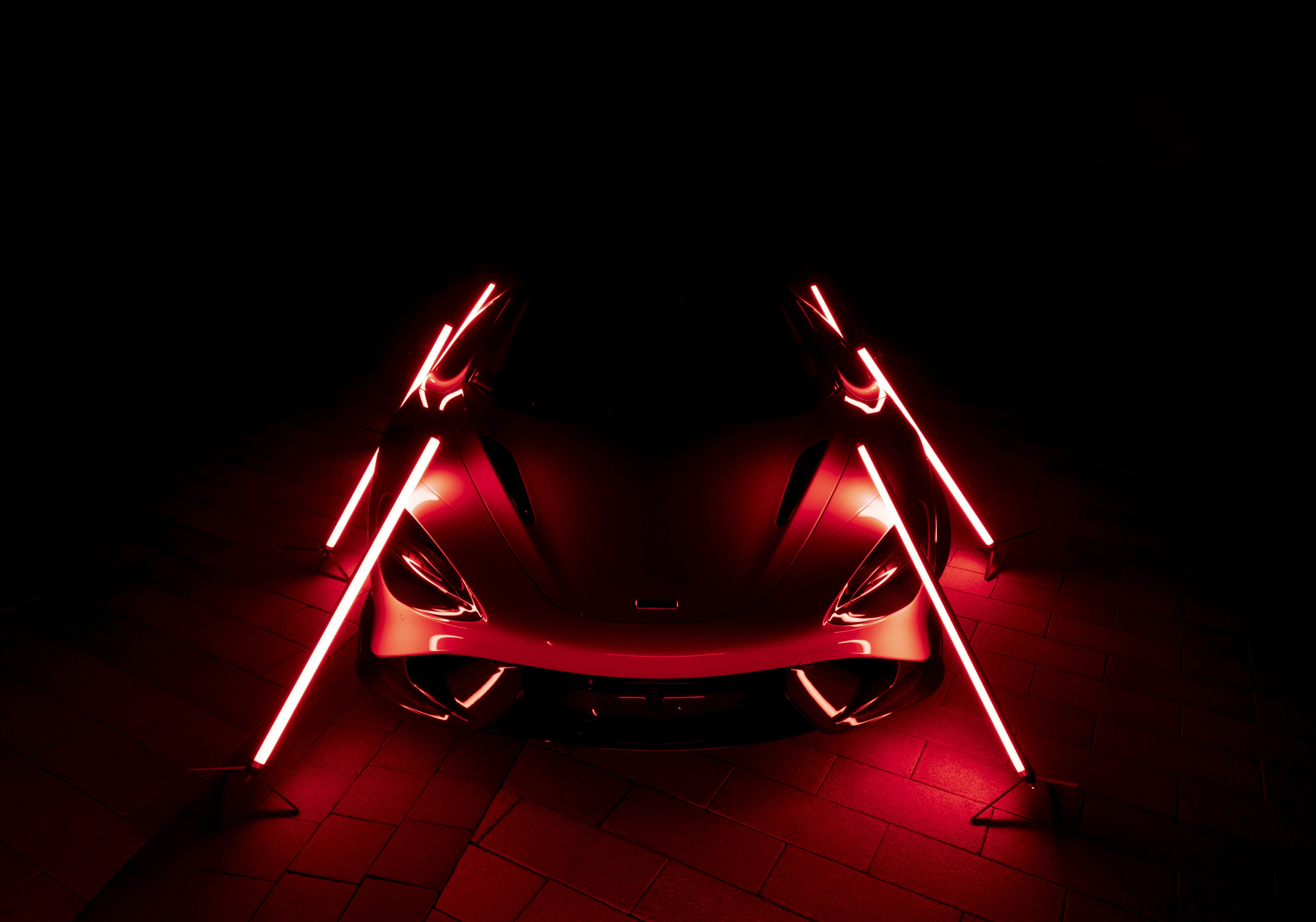 McLaren 765LT, Estética escura, Superesportivos, Fundo escuro, 2021, 5K