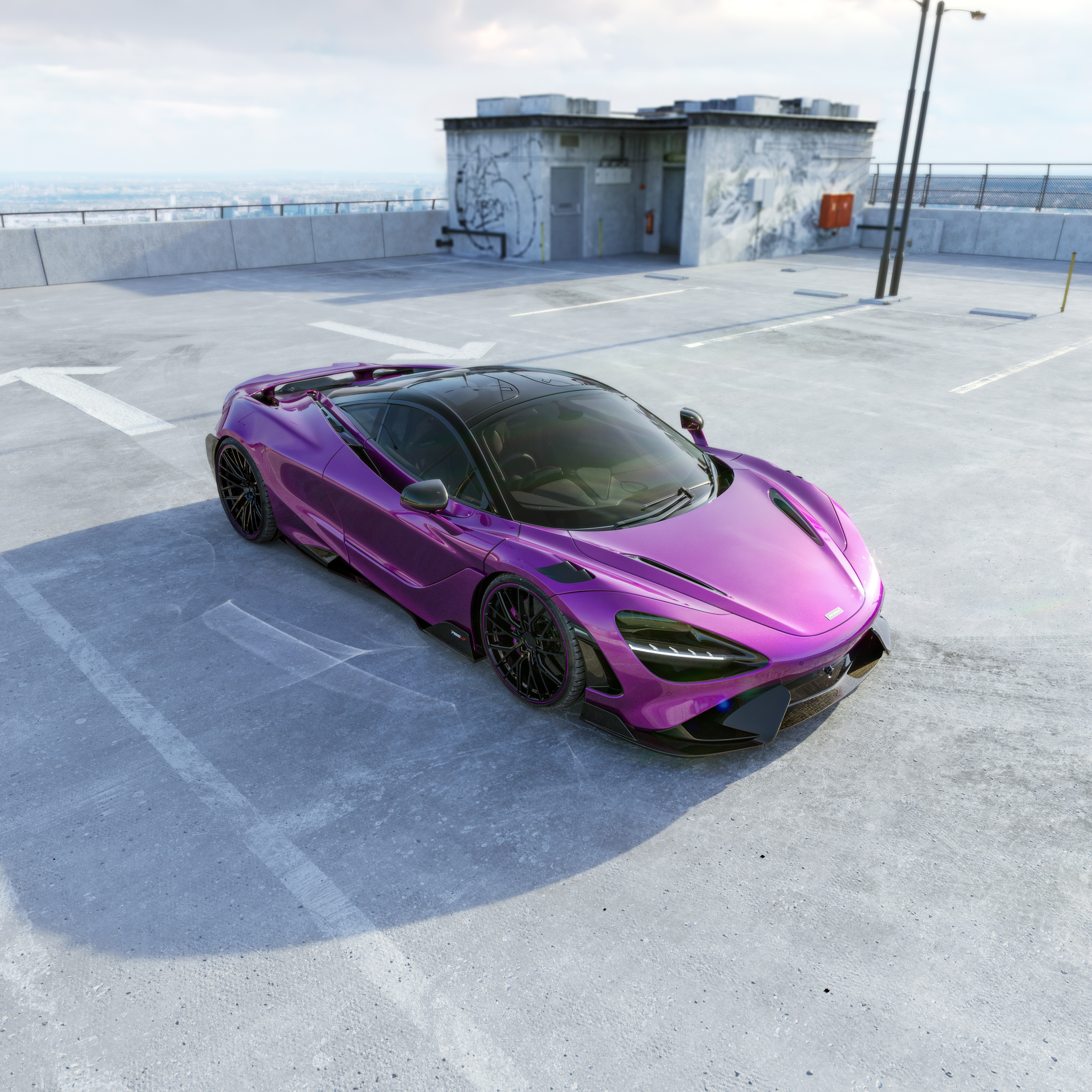 McLaren 765LT, Estética roxa, CGI, 5K