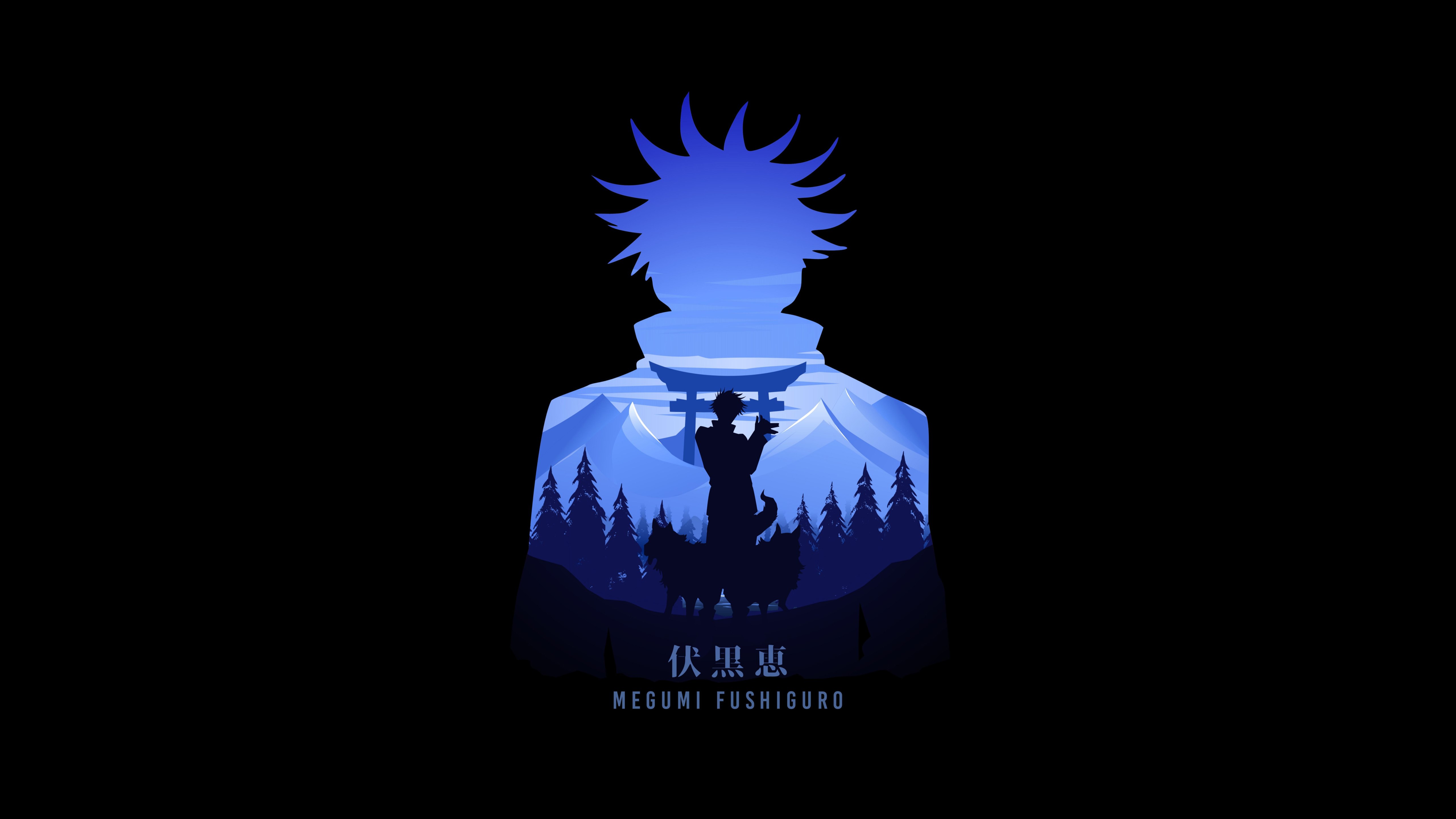 Megumi Fushiguro, Fundo preto, AMOLED, 5K, Jujutsu Kaisen