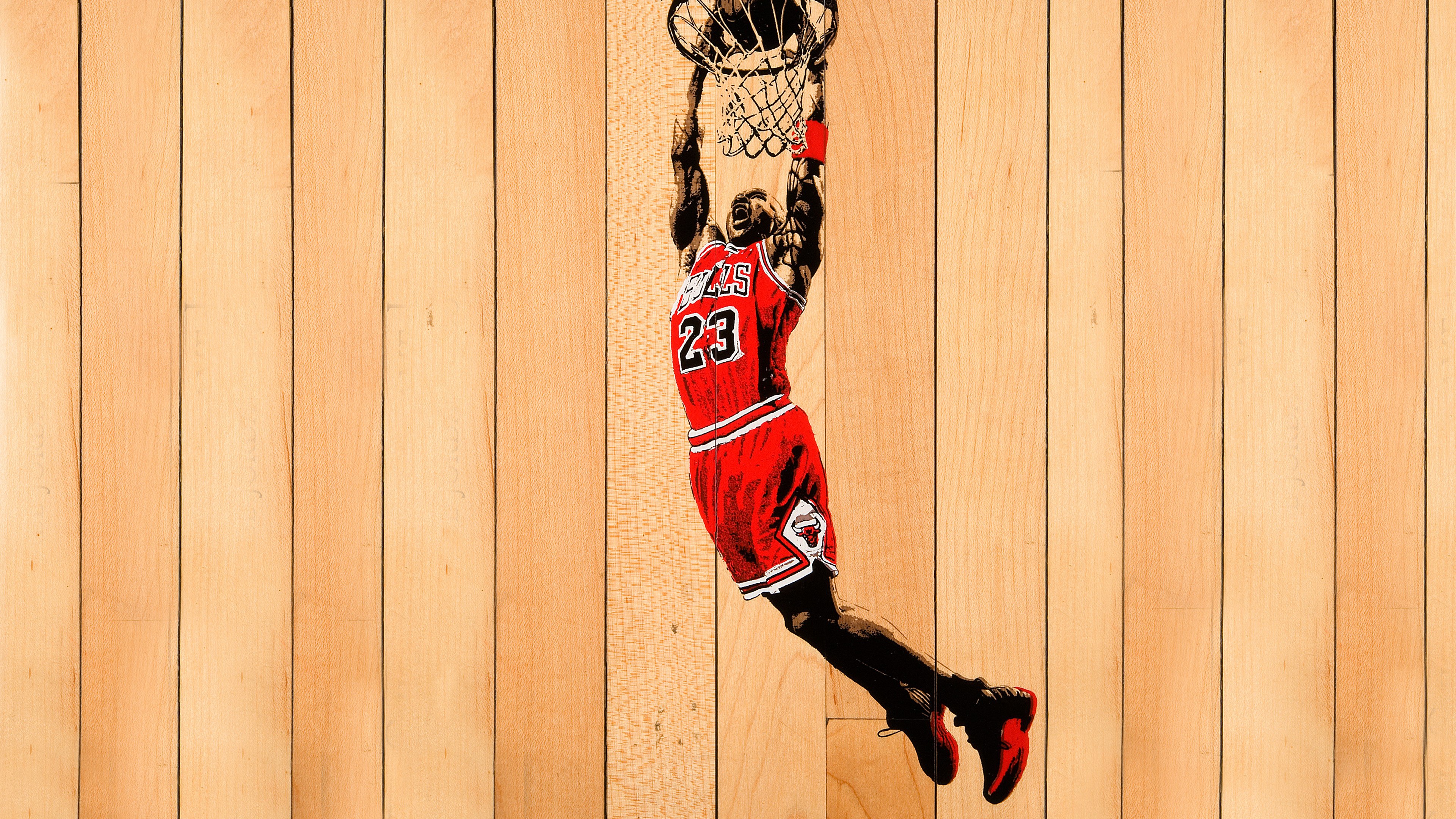 Michael Jordan, Fundo de madeira, Aro de basquete, Chicago Bulls