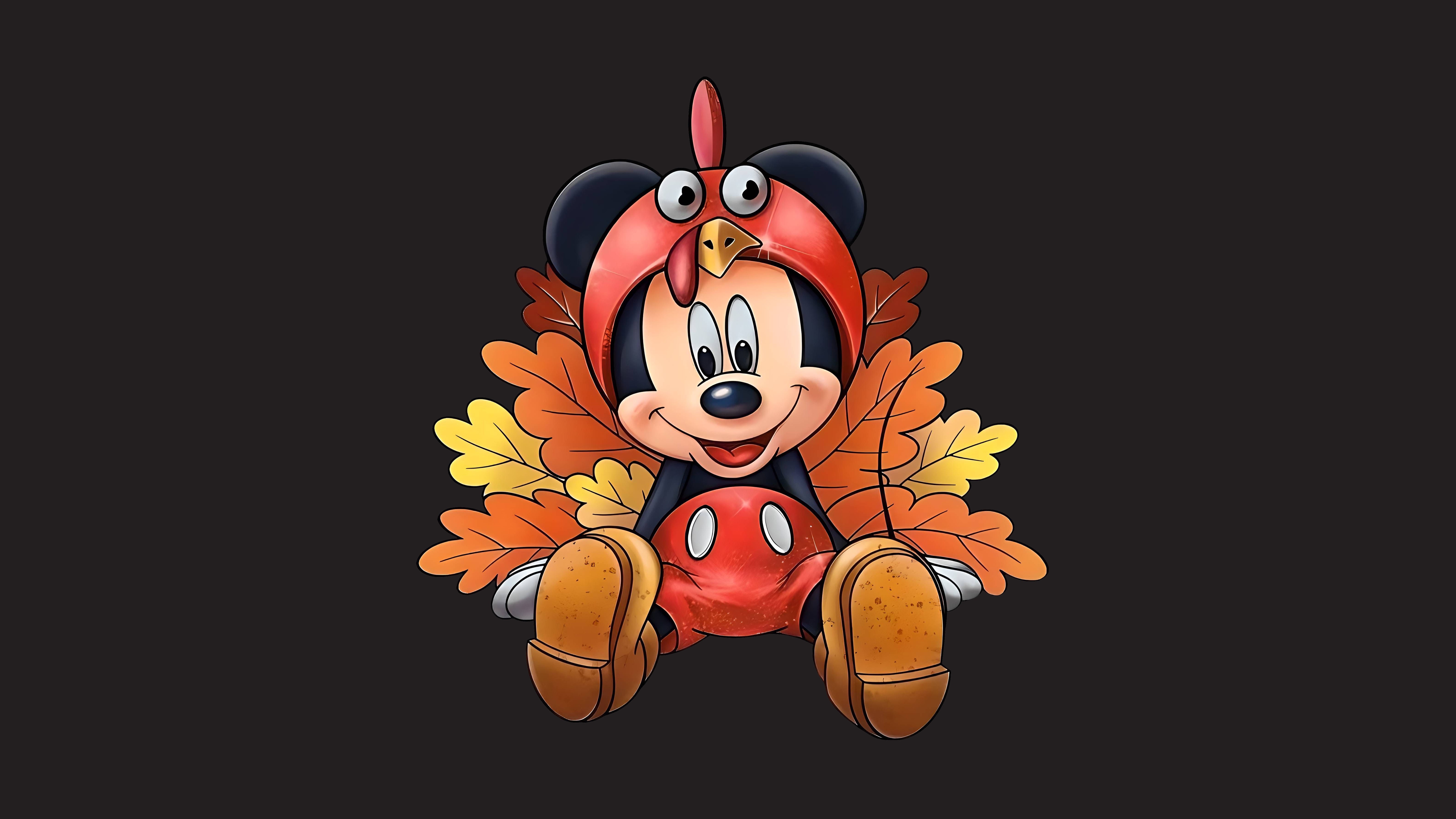 Mickey Mouse, Ação de Graças, Disney, Peru, 8K, Fundo escuro, 5K