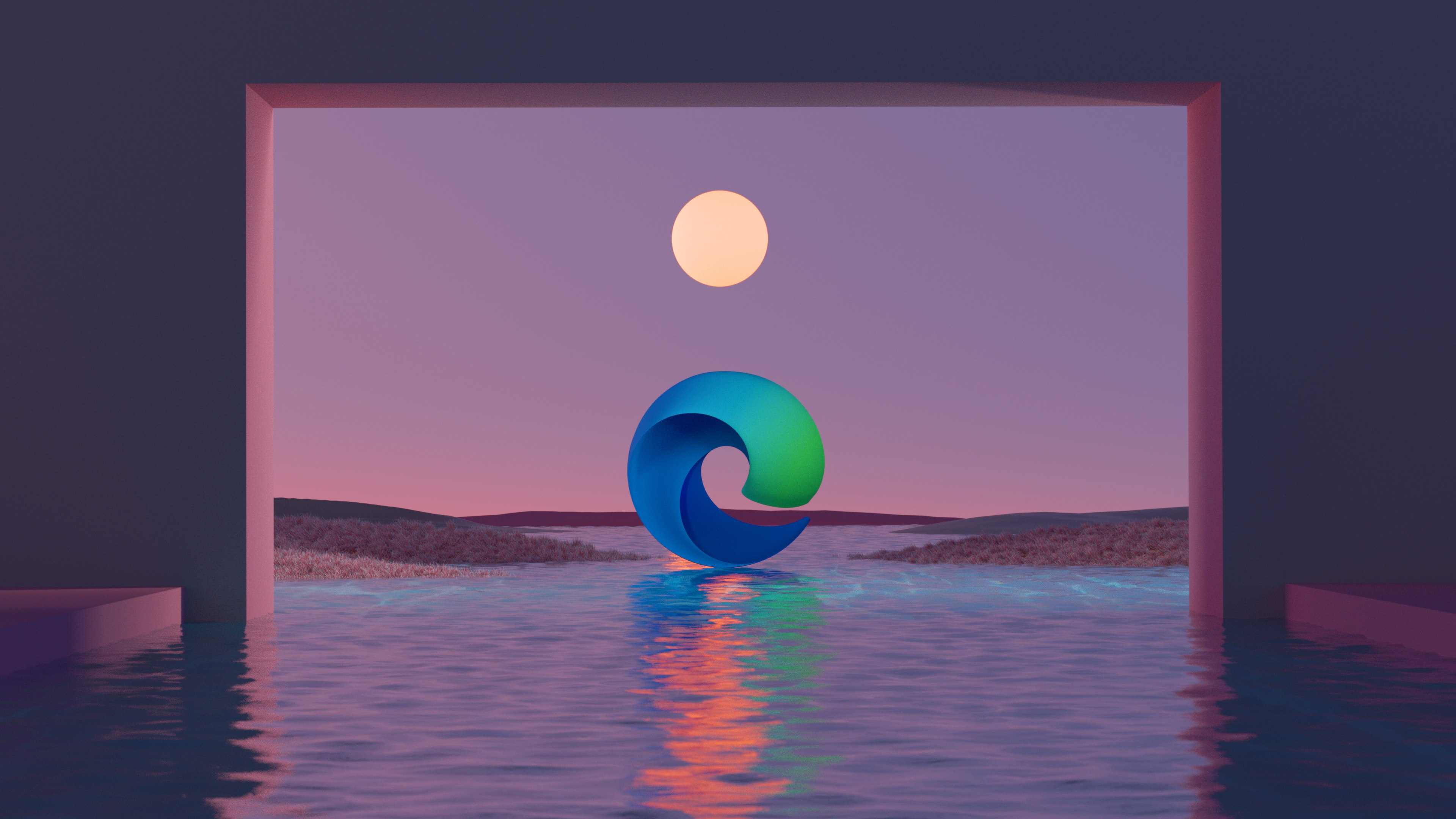 Microsoft Edge, Estética, Paisagem, Lua, Surreal