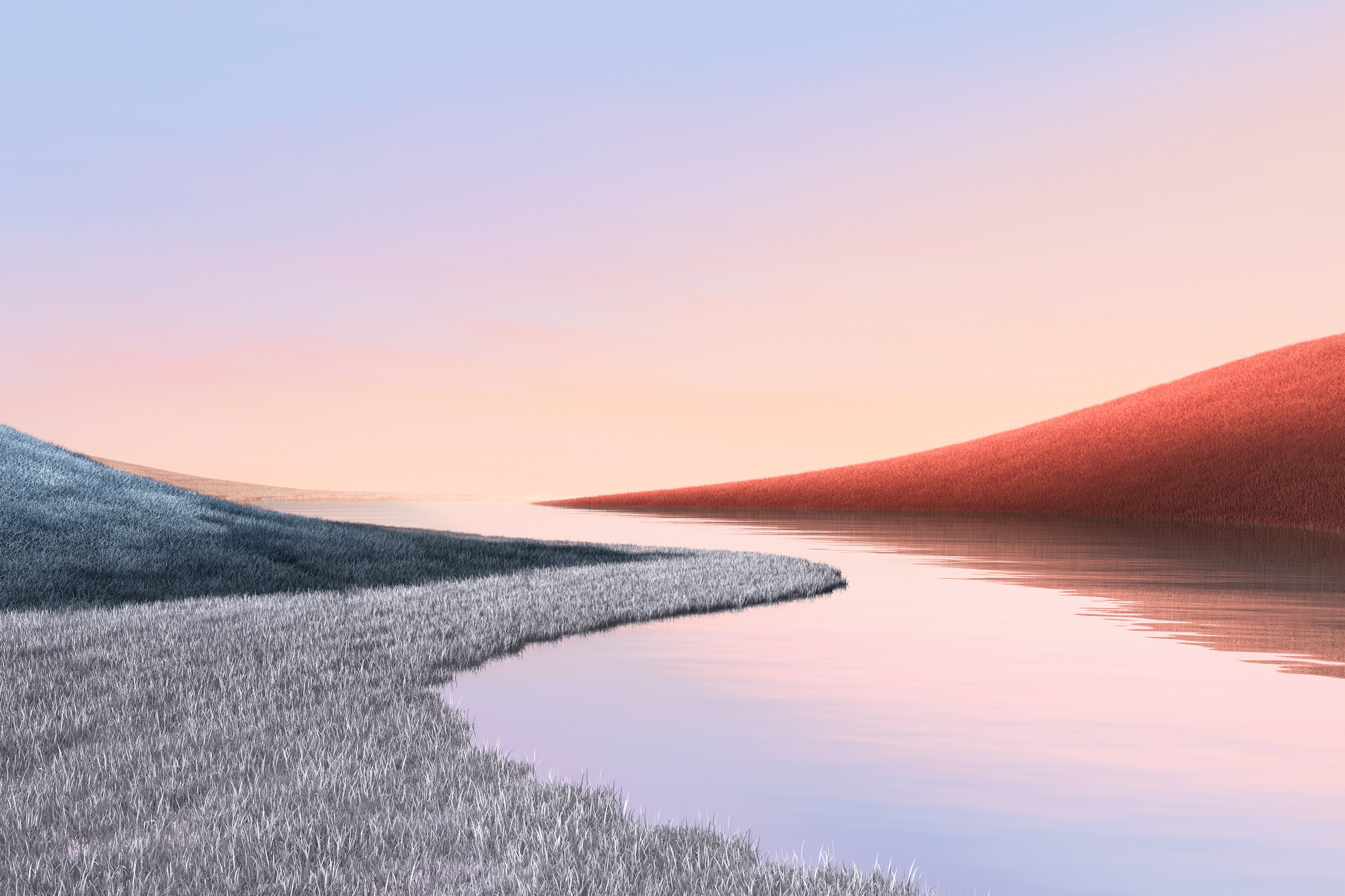 Microsoft Surface, Estética, Paisagem, Campo de grama, Lago, Céu limpo, Stock