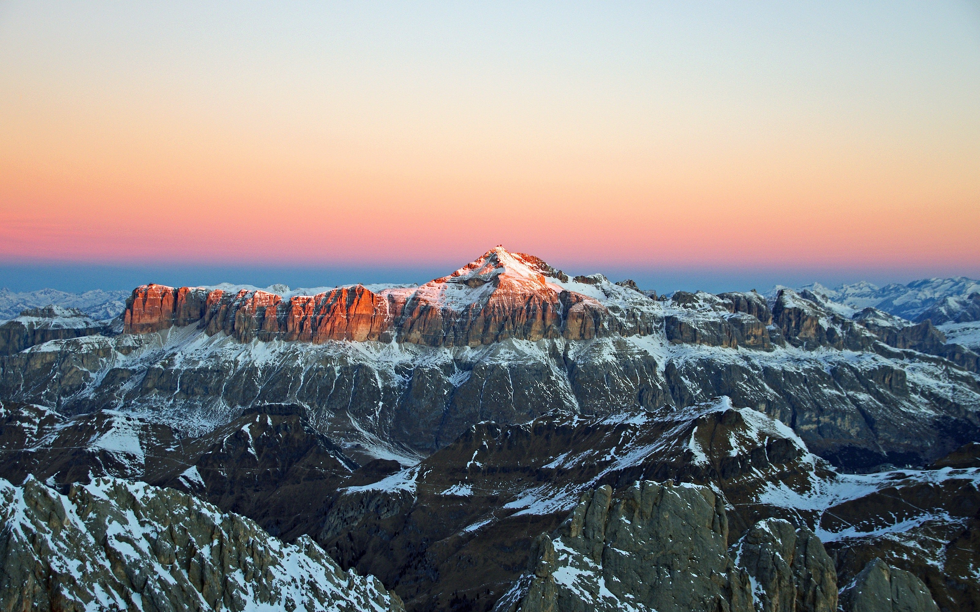 Montanhas glaciais, Alpenglühen, Coberto de neve, Cadeia de montanhas, Inverno, Pico da montanha, Paisagem, Cênico