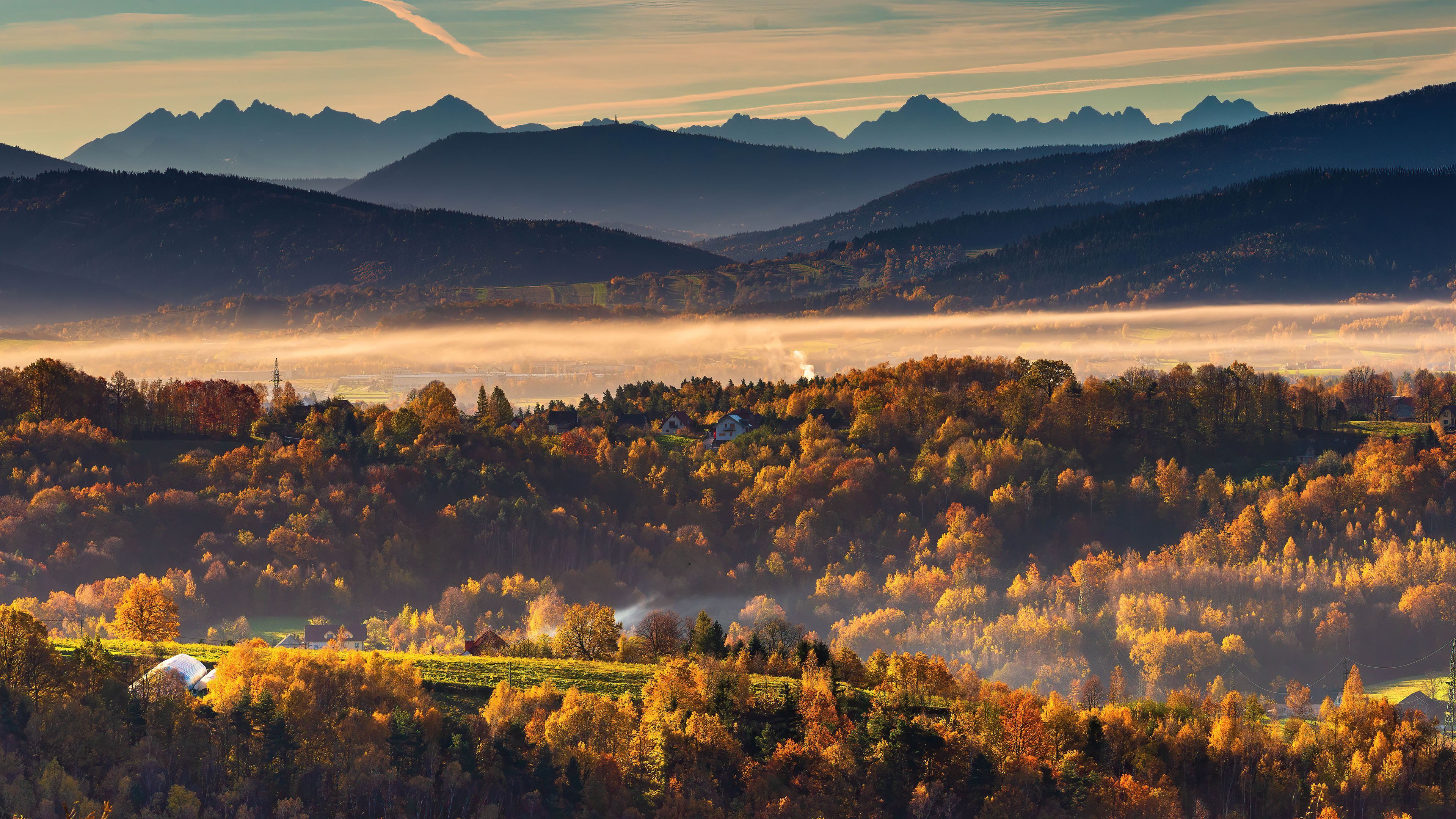 Montanhas Tatra, Paisagem, Nebuloso, Manhã, Outono, Cênico, Polônia, Europa