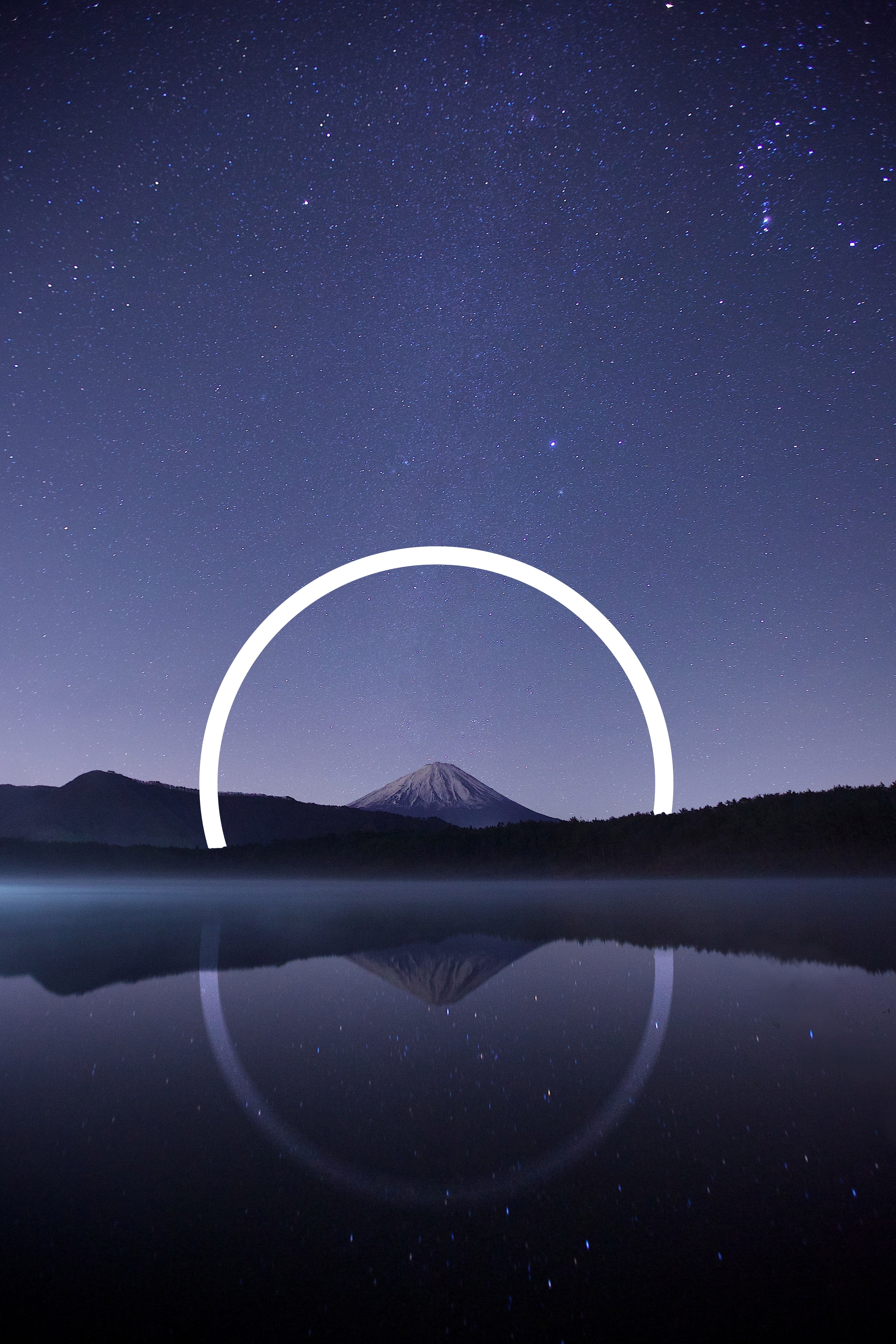 Monte Fuji, Noite, Japão, Pico da montanha, Estrelas no céu, Abstração natural