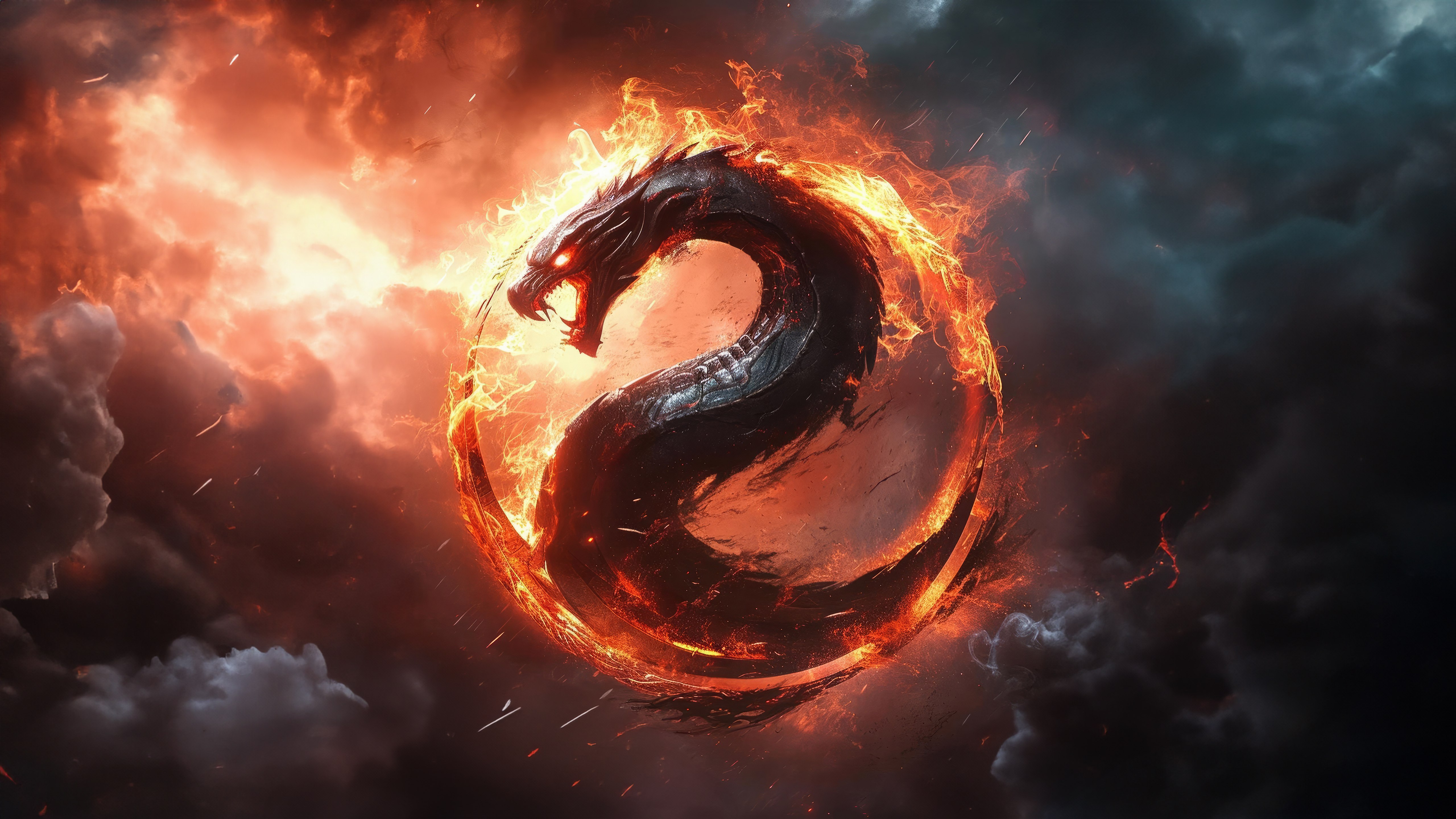 Mortal Kombat, Arte de IA, Logo, Fogo, 5K