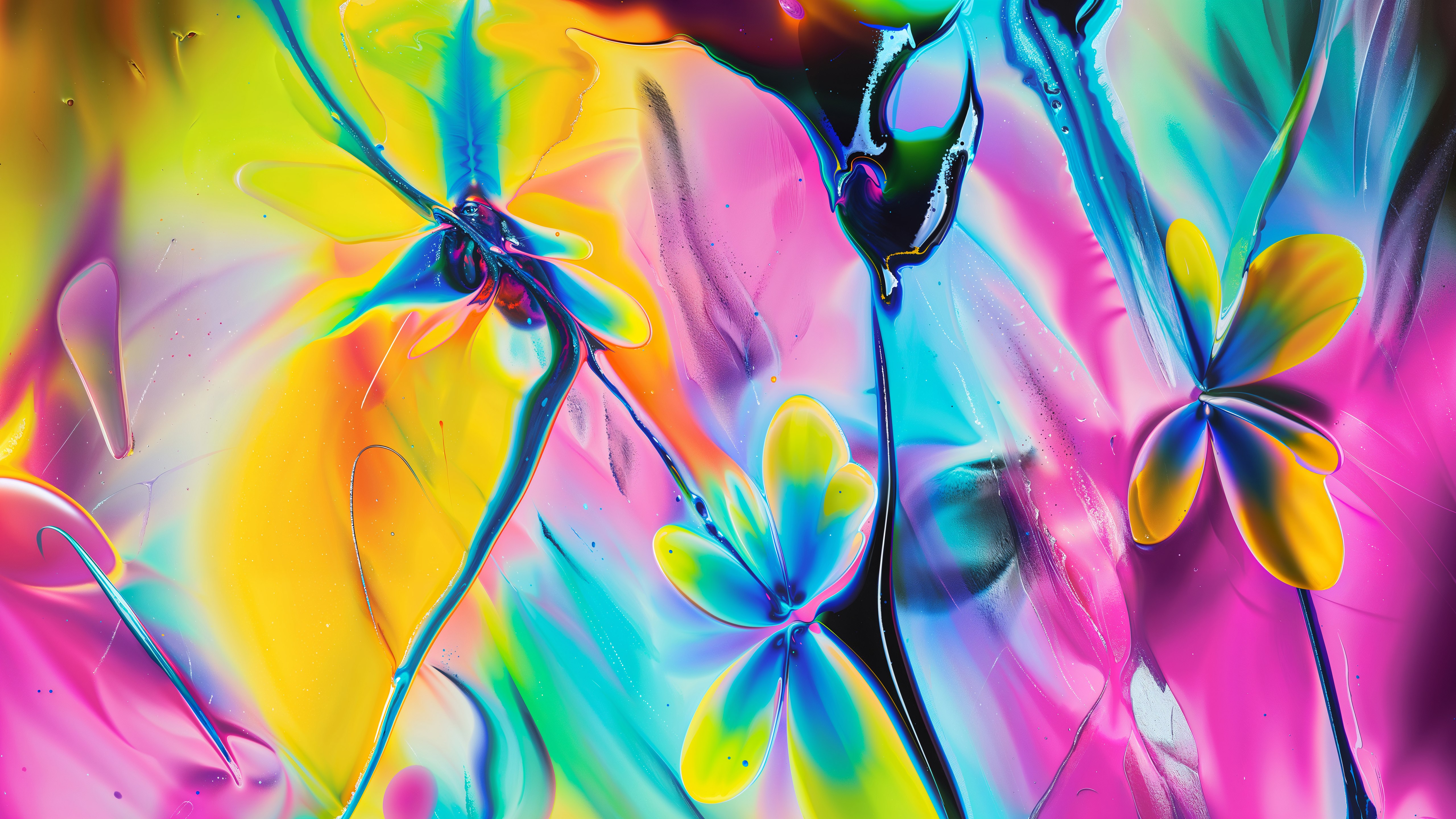 Multicolorido, Abstrato fluido, Cores neon, 5K