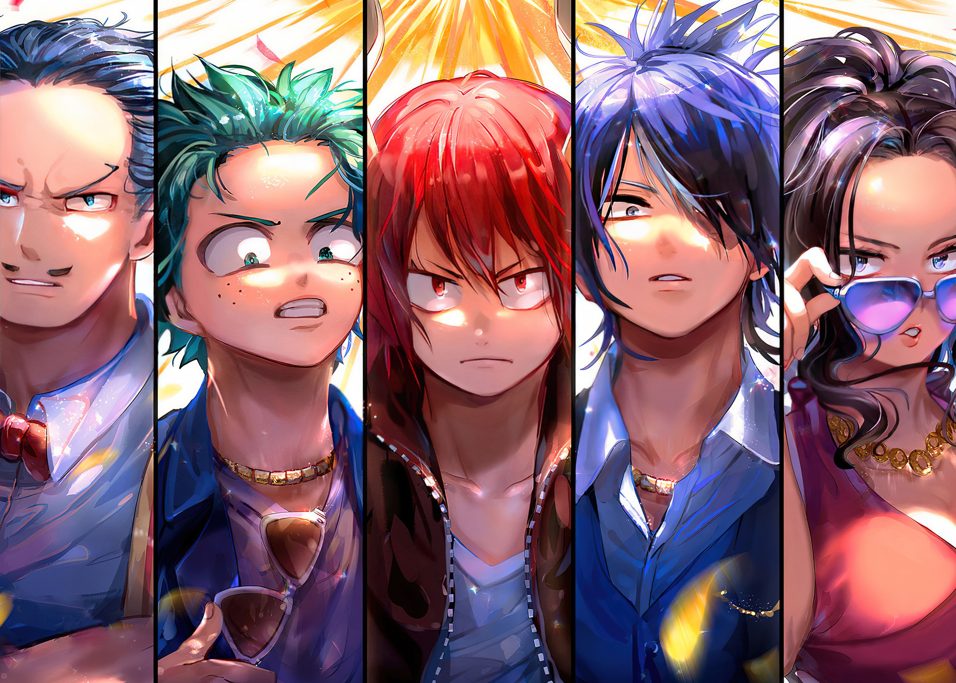 My Hero Academia, Vertical, Pôster de personagem, Izuku Midoriya, Tenya Iida, Momo Yaoyorozu, Eijiro Kirishima, Shoto Todoroki