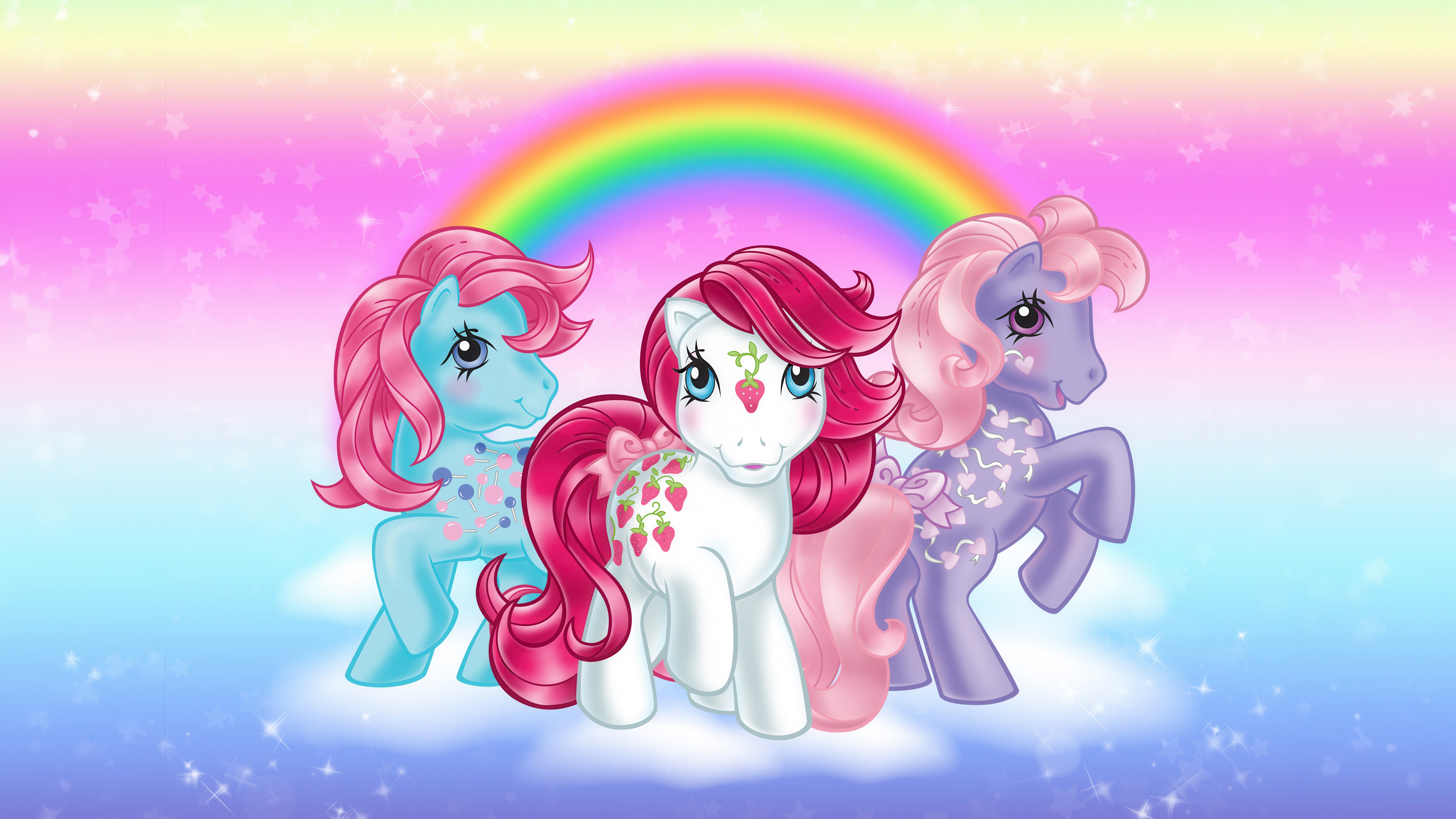 My Little Pony, Amigos, Unicórnio, Cores do arco-íris, Fundo com glitter, 5K