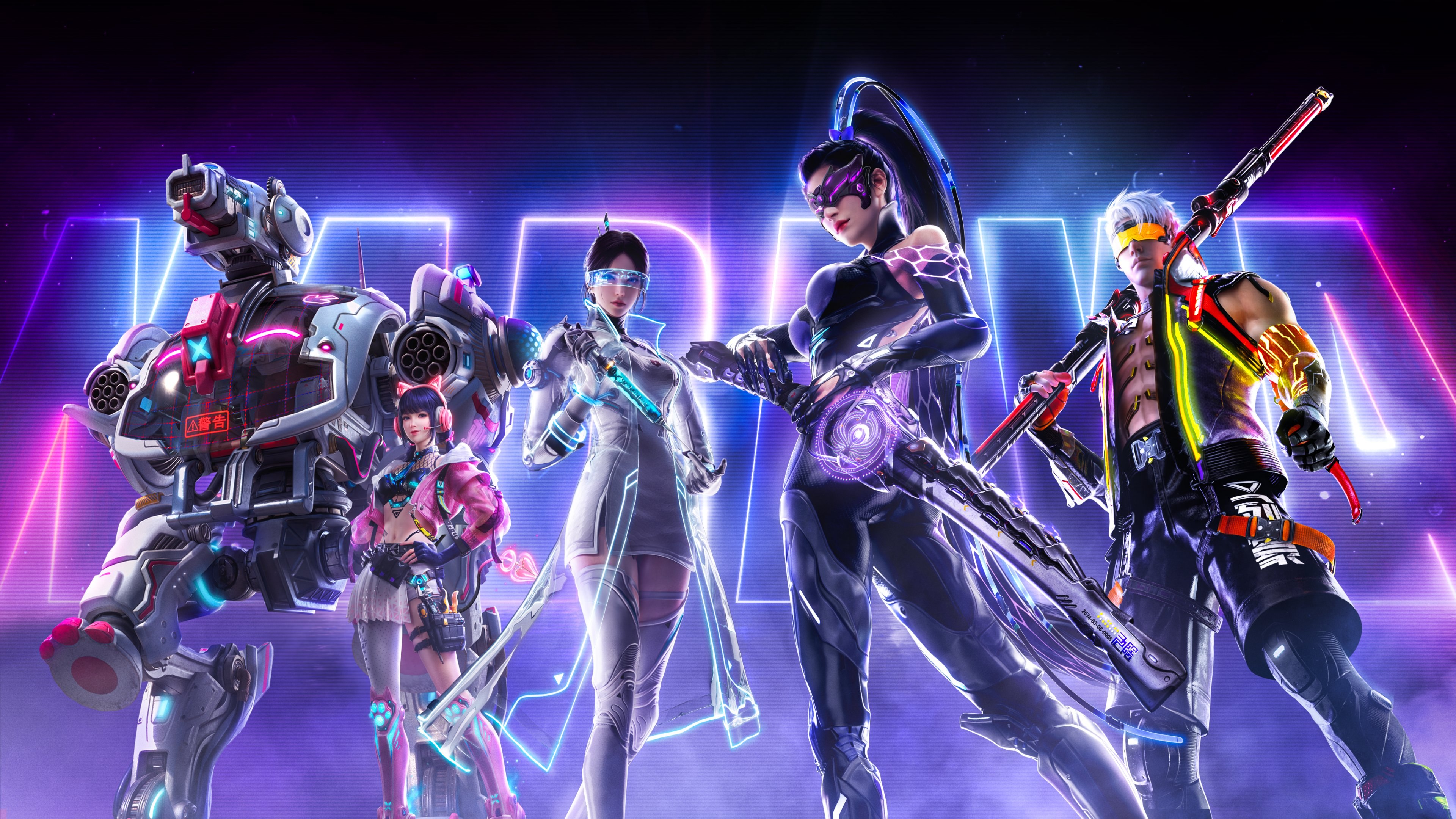 Naraka: Bladepoint, Neon, Cyberpunk, Futurista, Garota mecha, Luzes neon