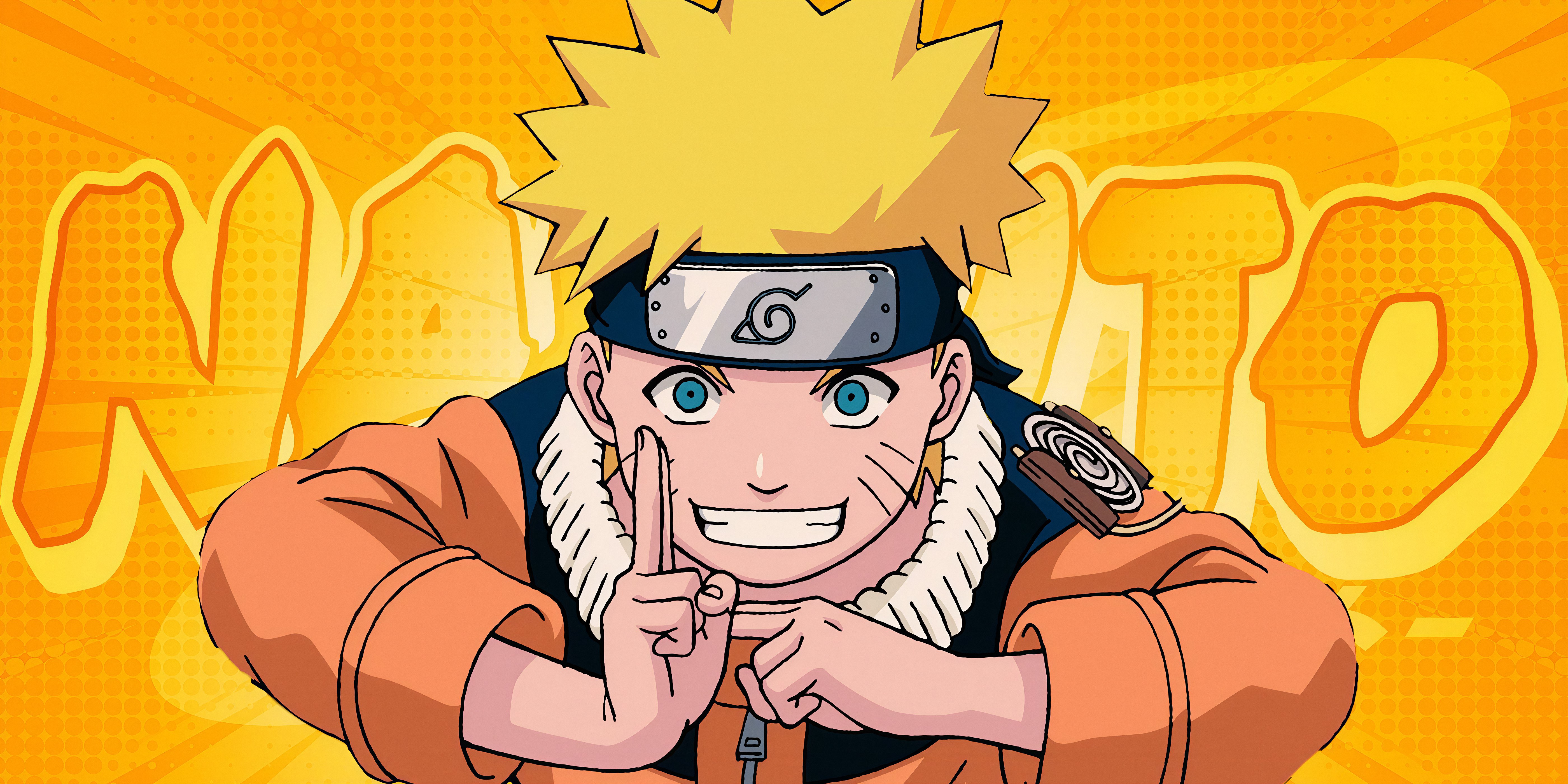 Naruto Uzumaki, Selo de mão, 5K, Fundo laranja