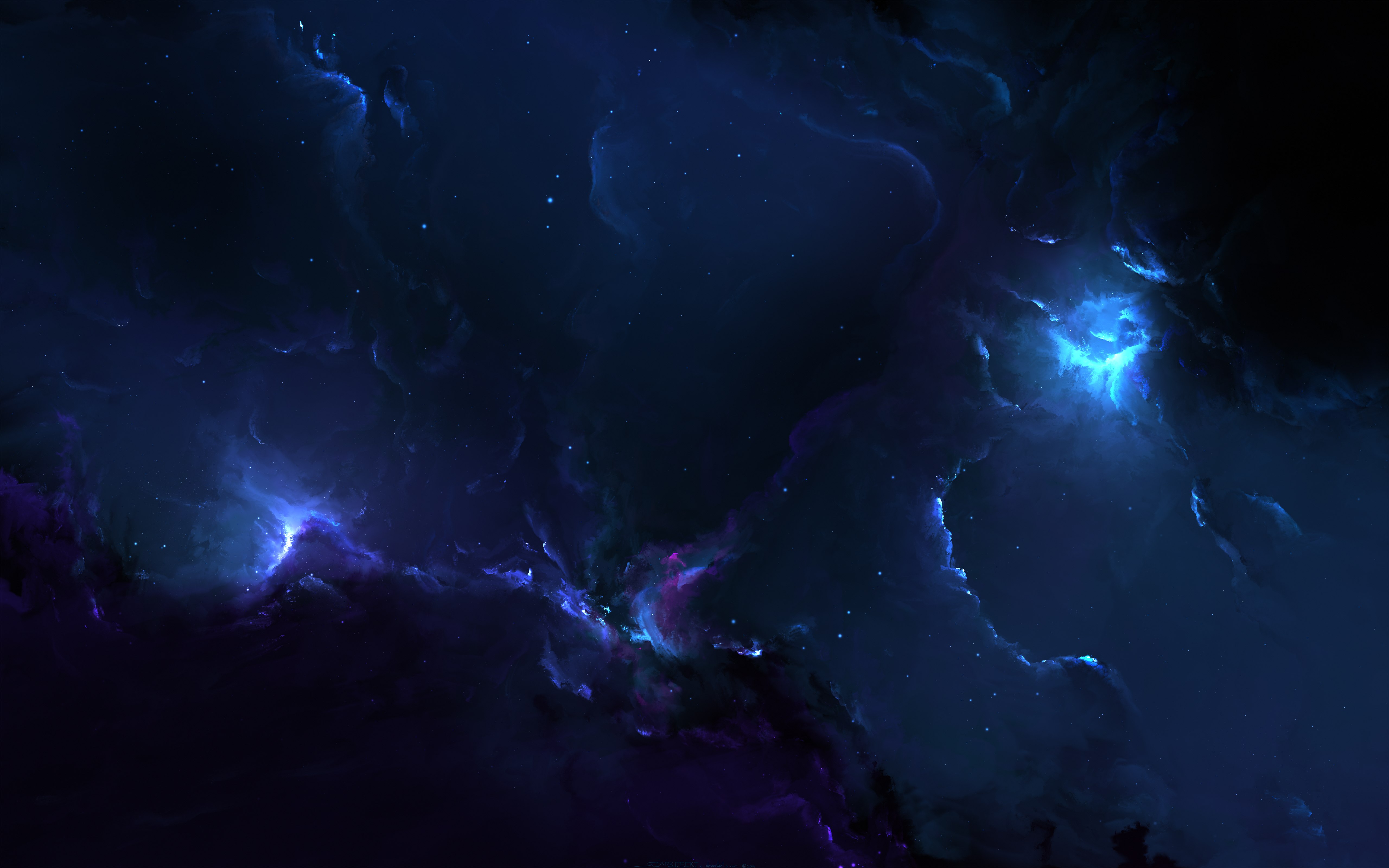 Nebulosas, Cósmico, Estrelas, Azul escuro, Fundo escuro, Ilustração digital, Astronomia, 5K