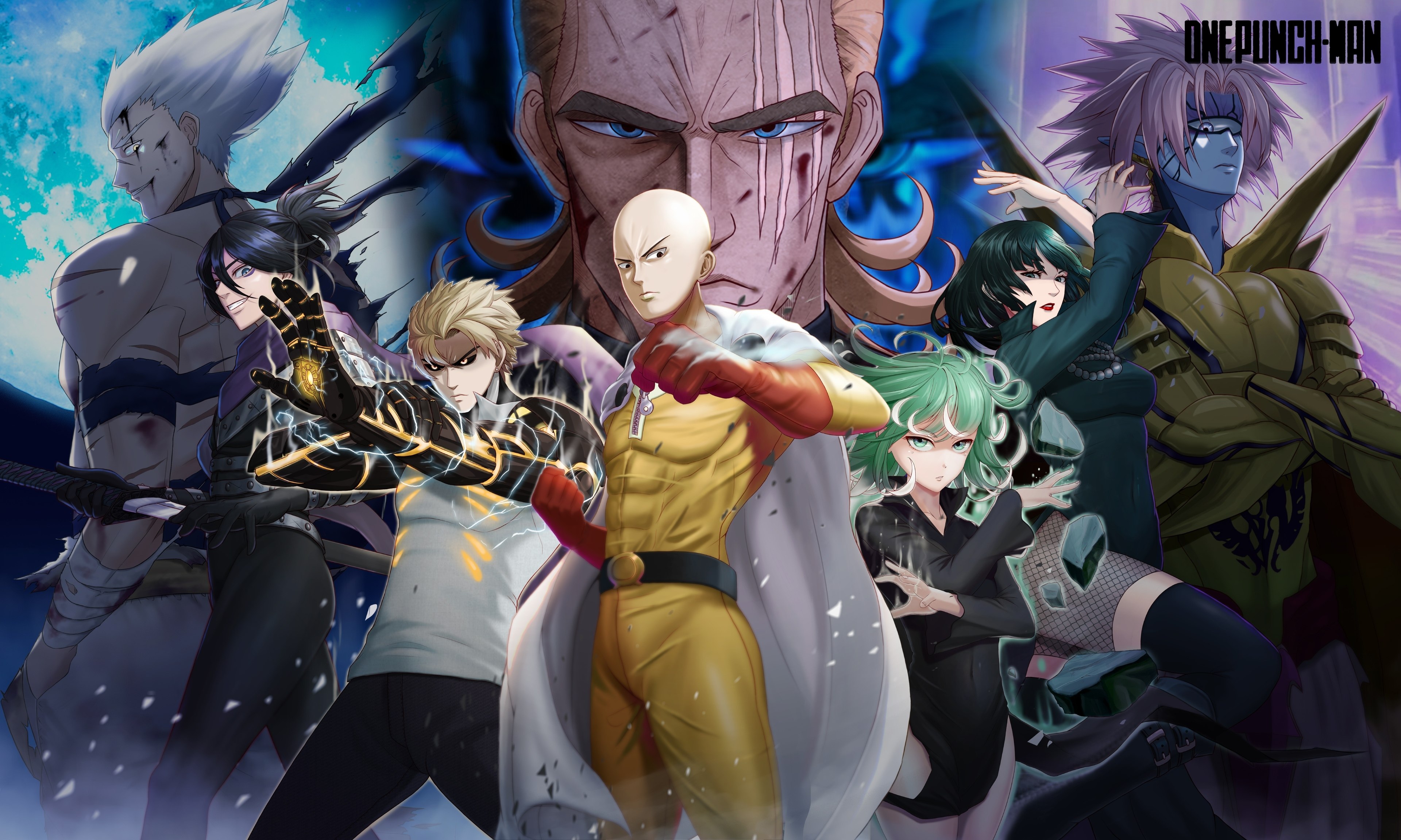 One Punch Man, Fubuki, Garou, Garou, King, Saitama, Sonic, Tatsumaki
