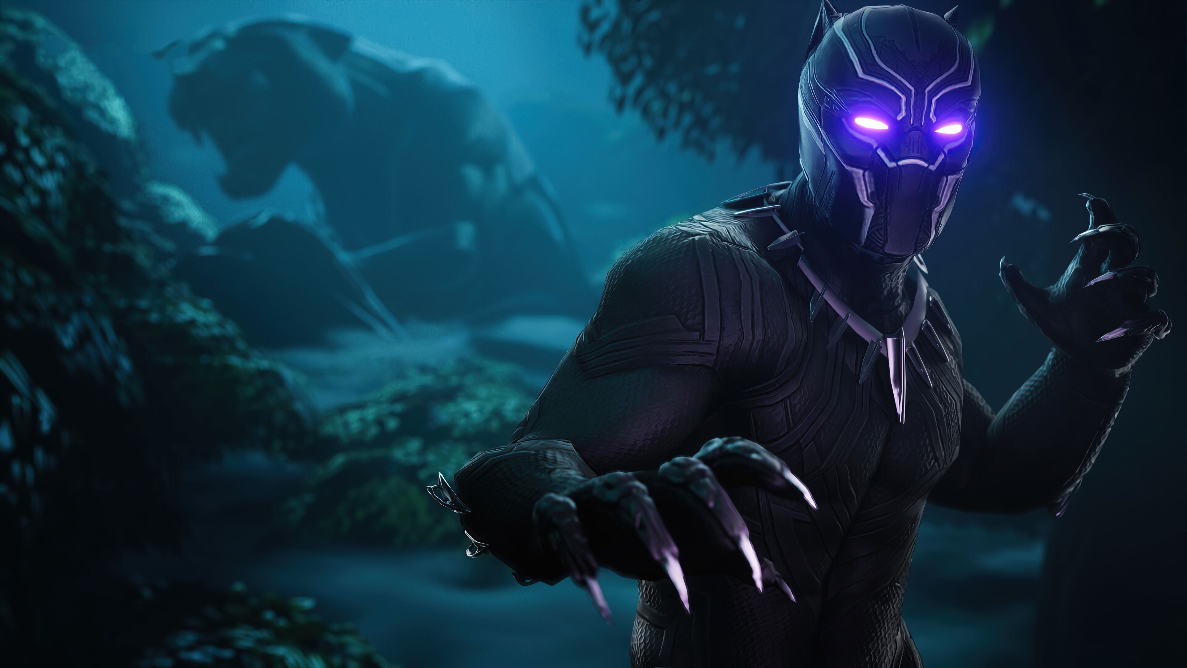 Pantera Negra, Skin, Fortnite, Escuro, Jogos de 2020, Neon