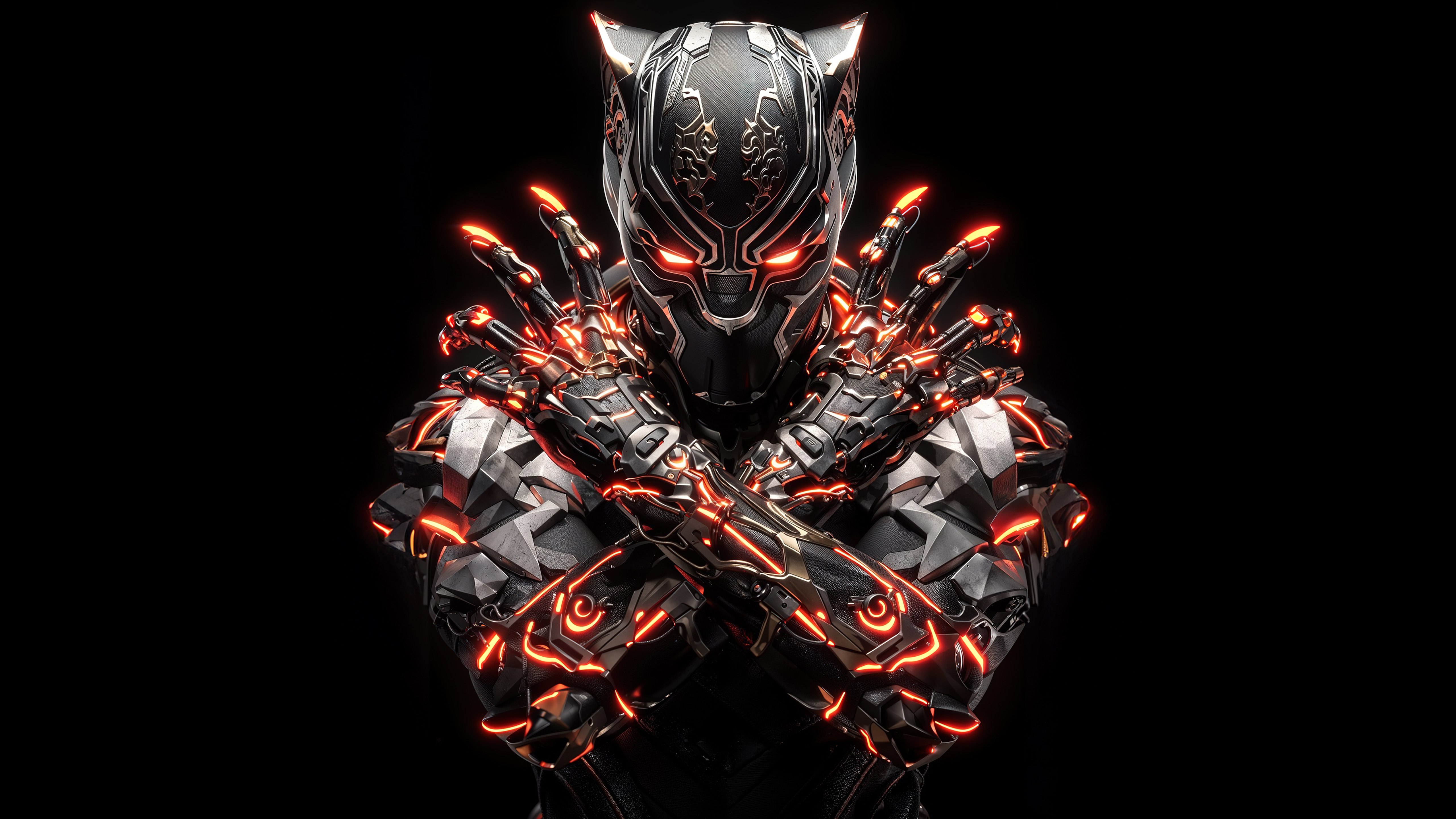 Pantera Negra, Steampunk, 5K, Futurista, AMOLED, Fundo preto, Arte de IA