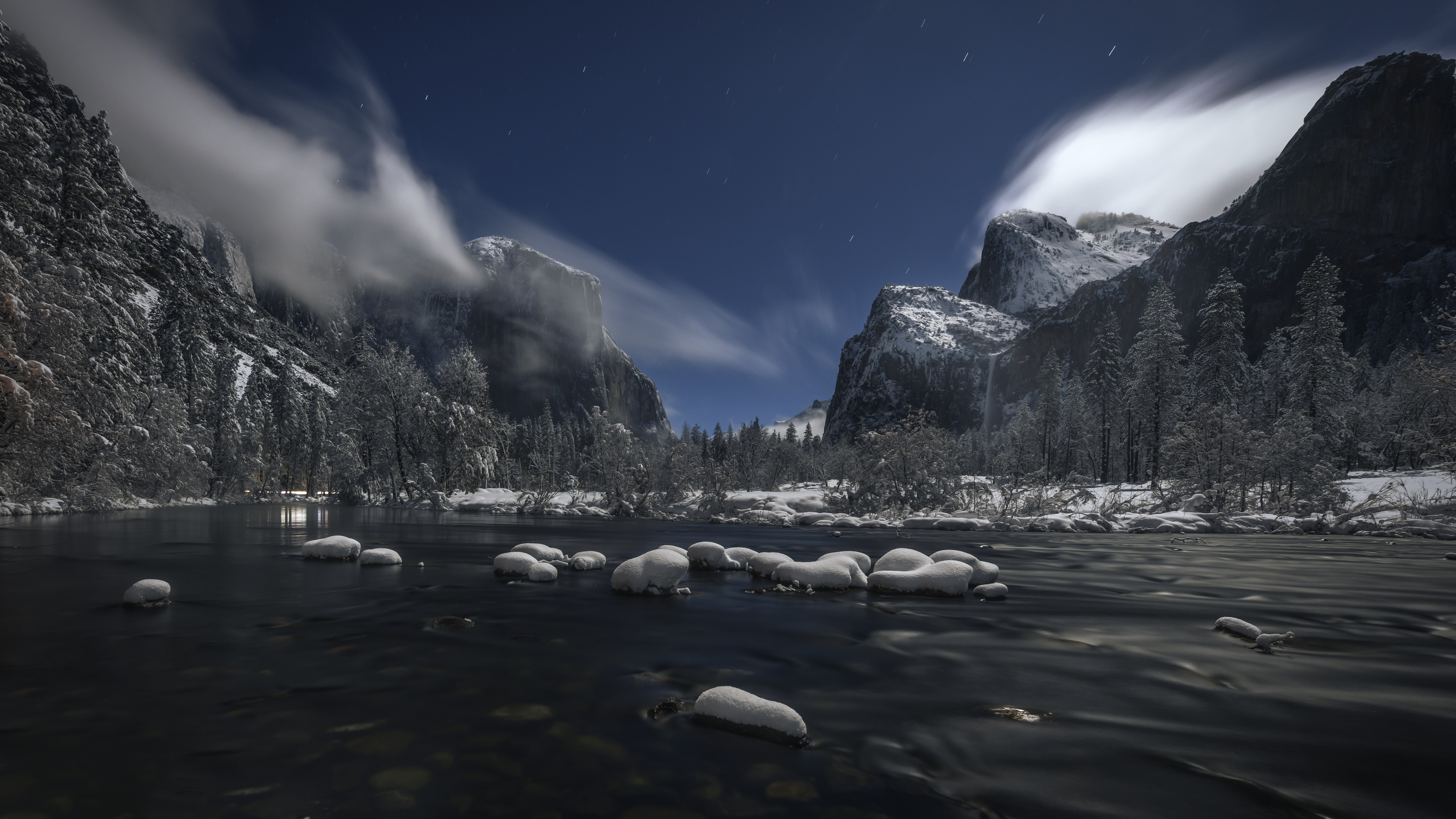 Parque Nacional de Yosemite, Paisagem, Inverno, Rio, Fim de tarde, 5K, 8K