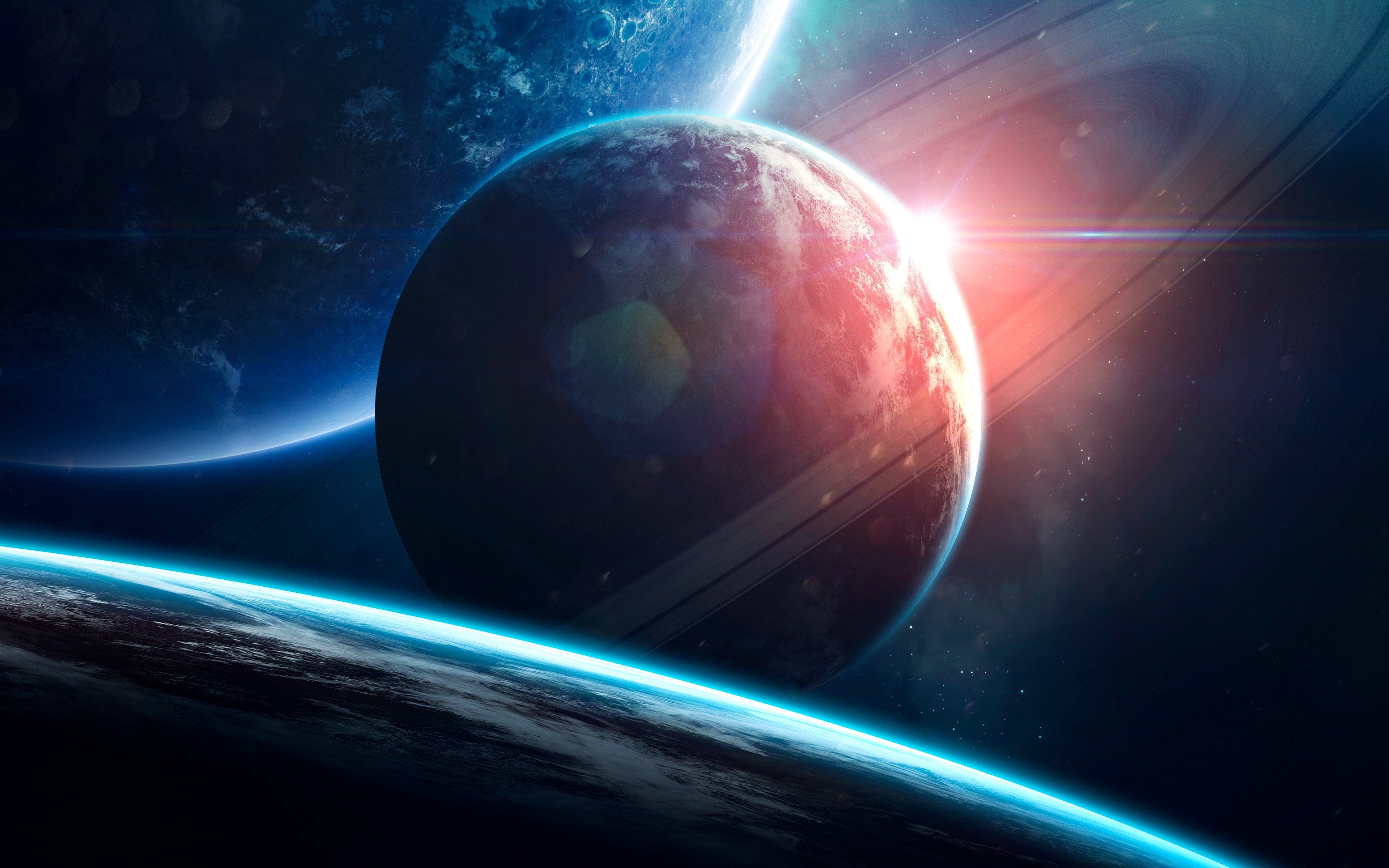 Planetas, Anel orbital, Sol, Estrelas, Galáxia, Planetas azuis, Horizonte