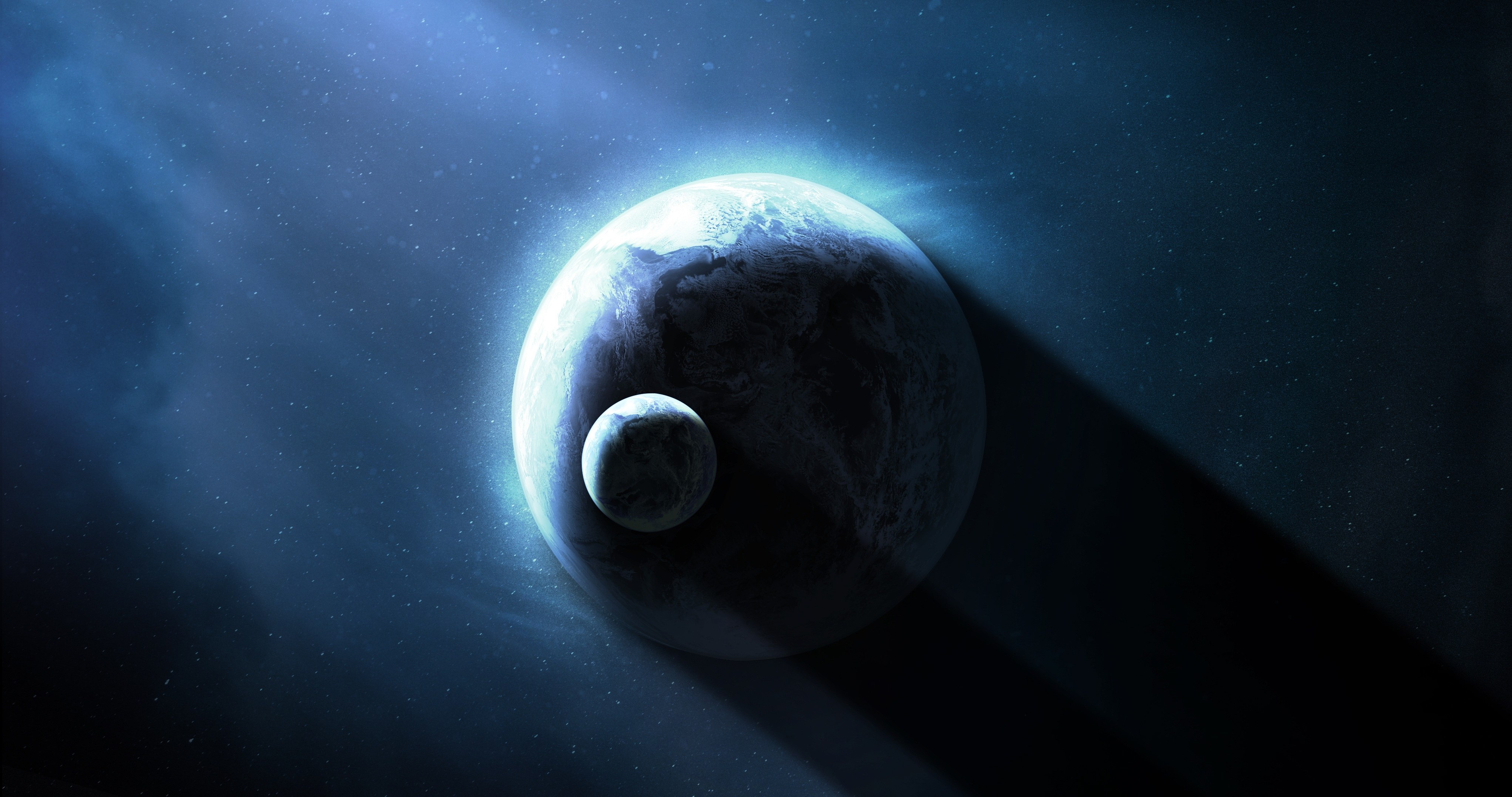Planetas, Astronomia, Estrelas, Sombra, Fundo escuro, Luz do sol, Azul