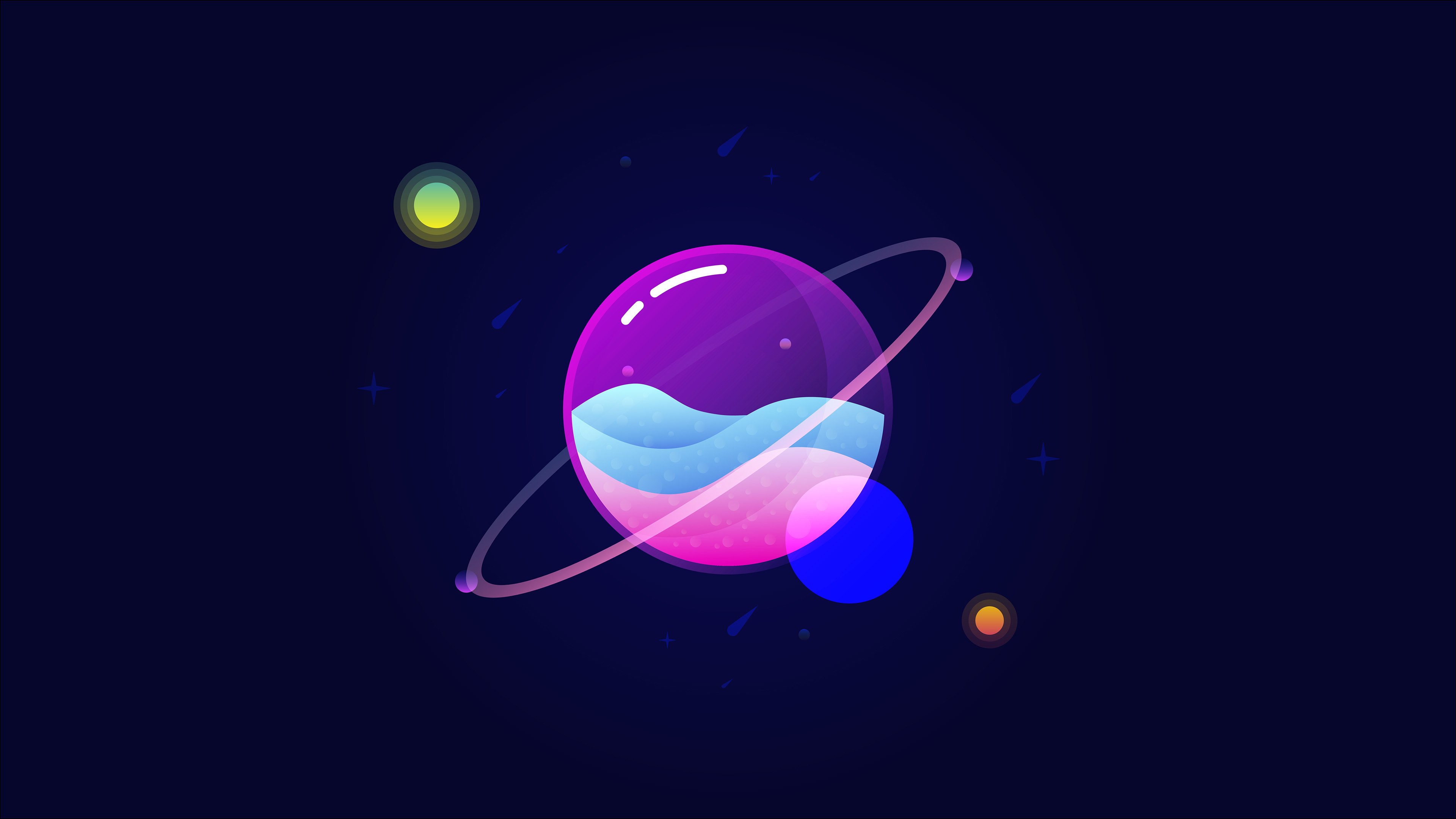 Planetas, Colorido, Órbita, Arte minimalista, Ilustração, Fundo escuro