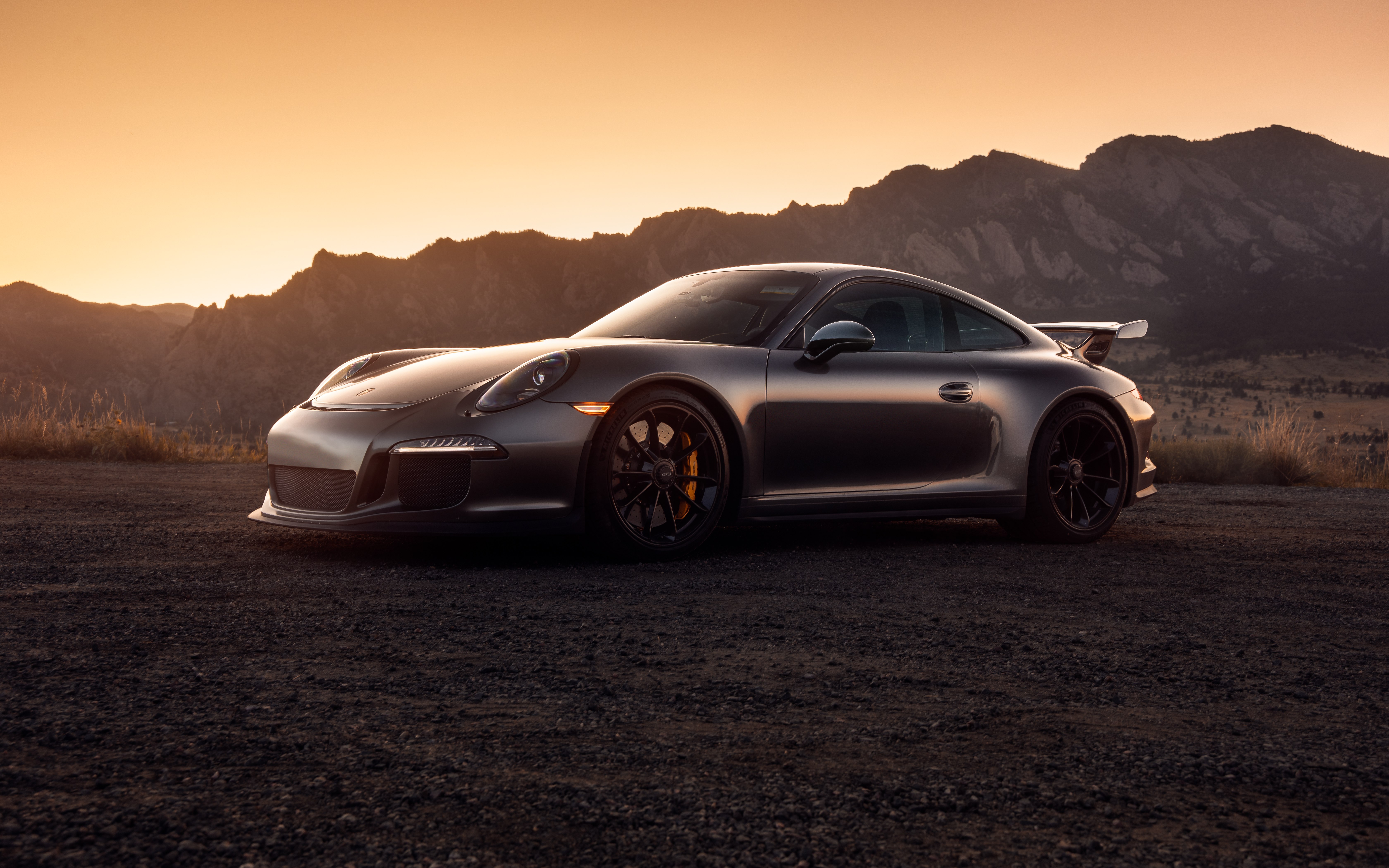 Porsche 911 GT3, Carros esportivos, Pôr do sol, 5K