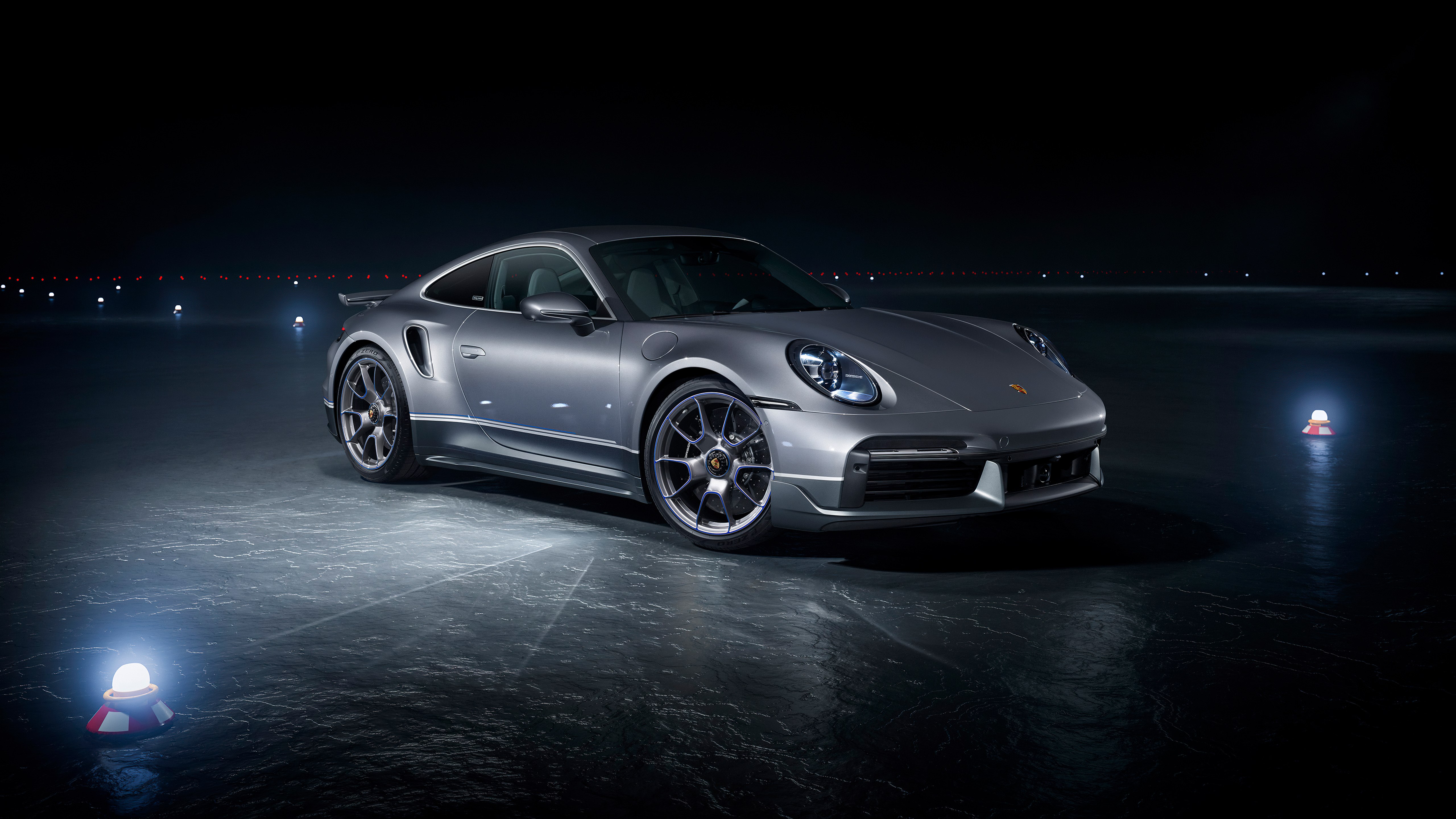 Porsche 911 Turbo S, Carro esportivo, 5K, Fundo escuro