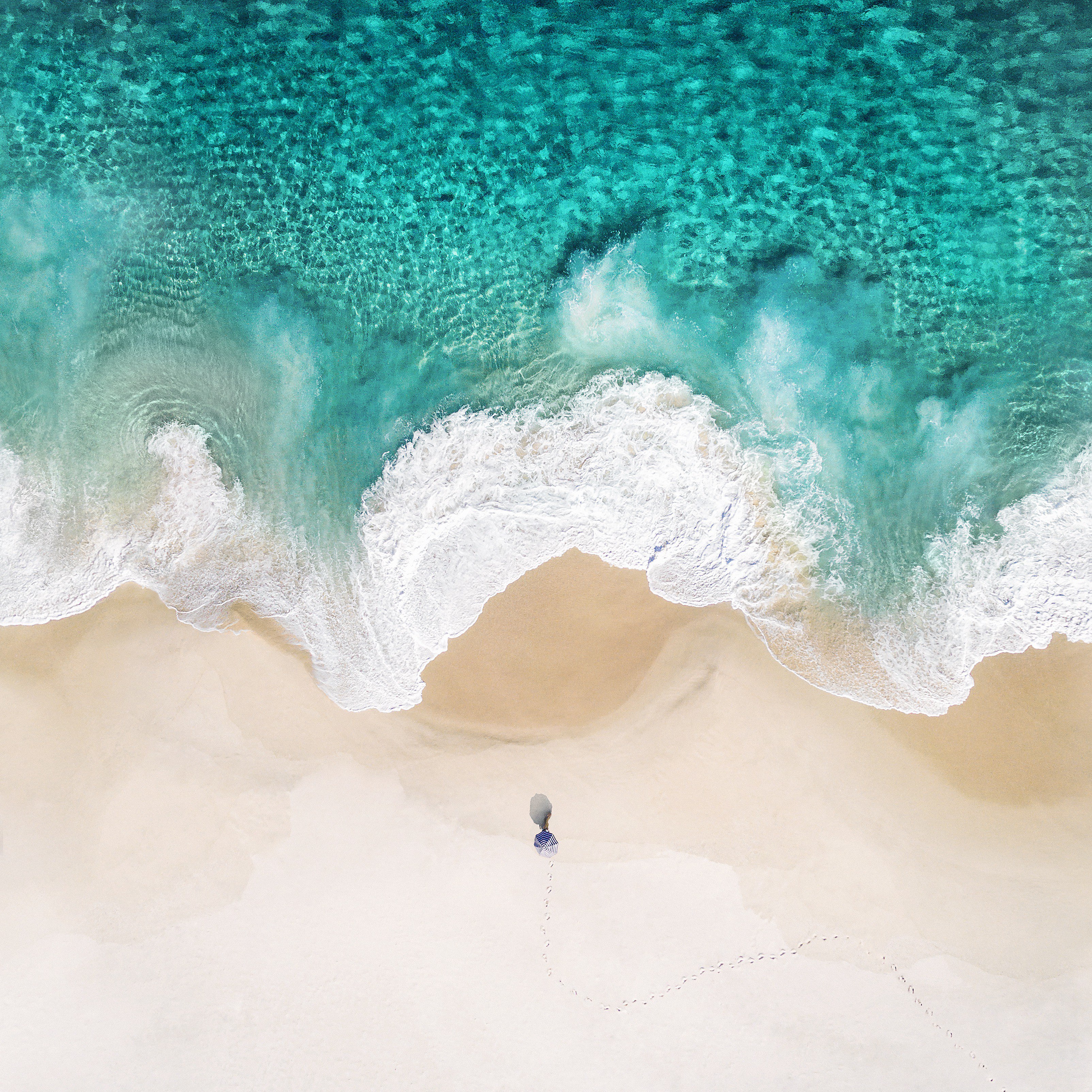 Praia, Sozinho, Relaxar, Verão, Vista aérea, iOS 10, Stock