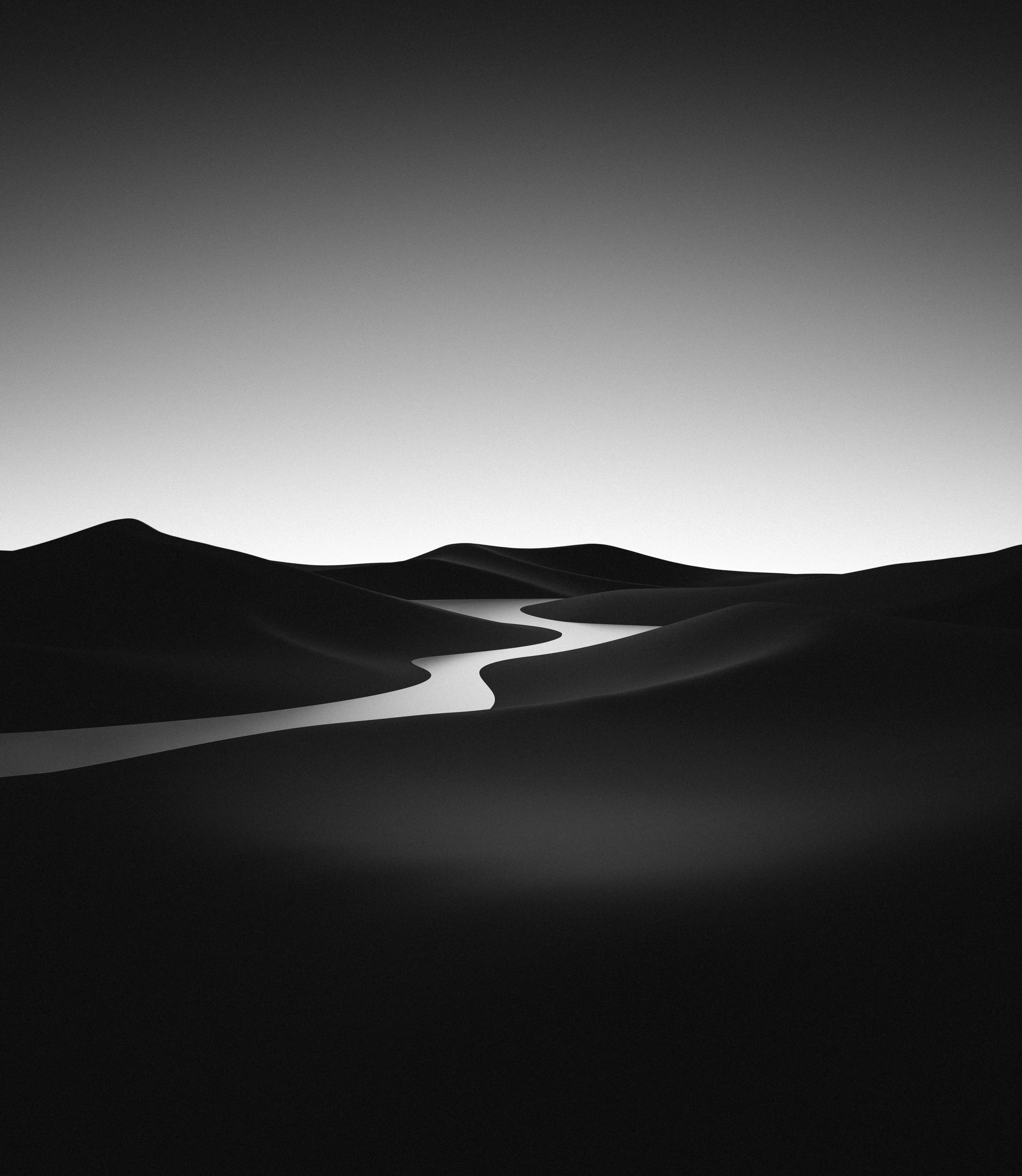 Preto e branco, Paisagem, Deserto, Rio, Monocromático, Minimalista, Surreal, 5K