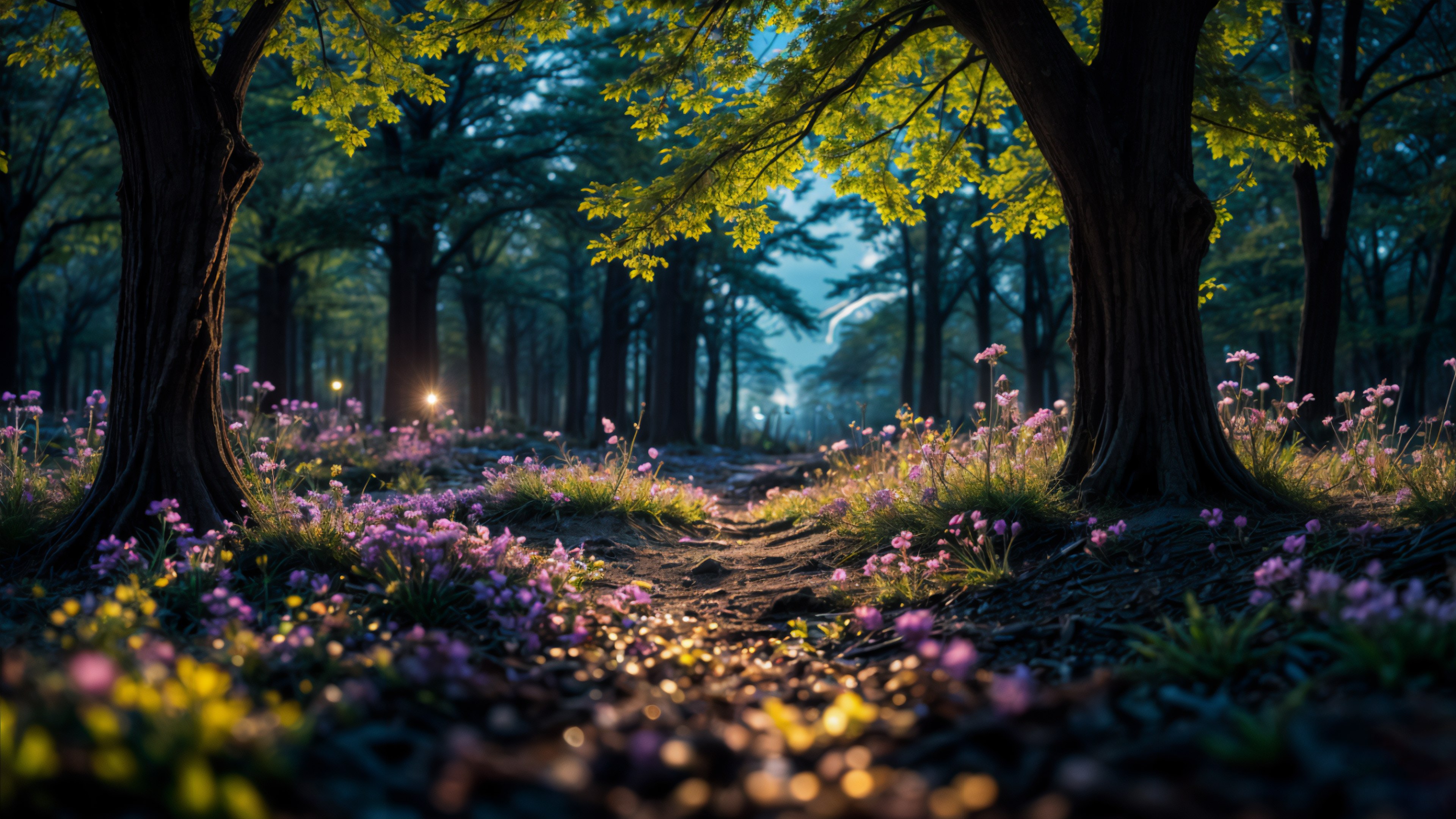 Primavera, Floresta mágica, Arte de IA, Surreal