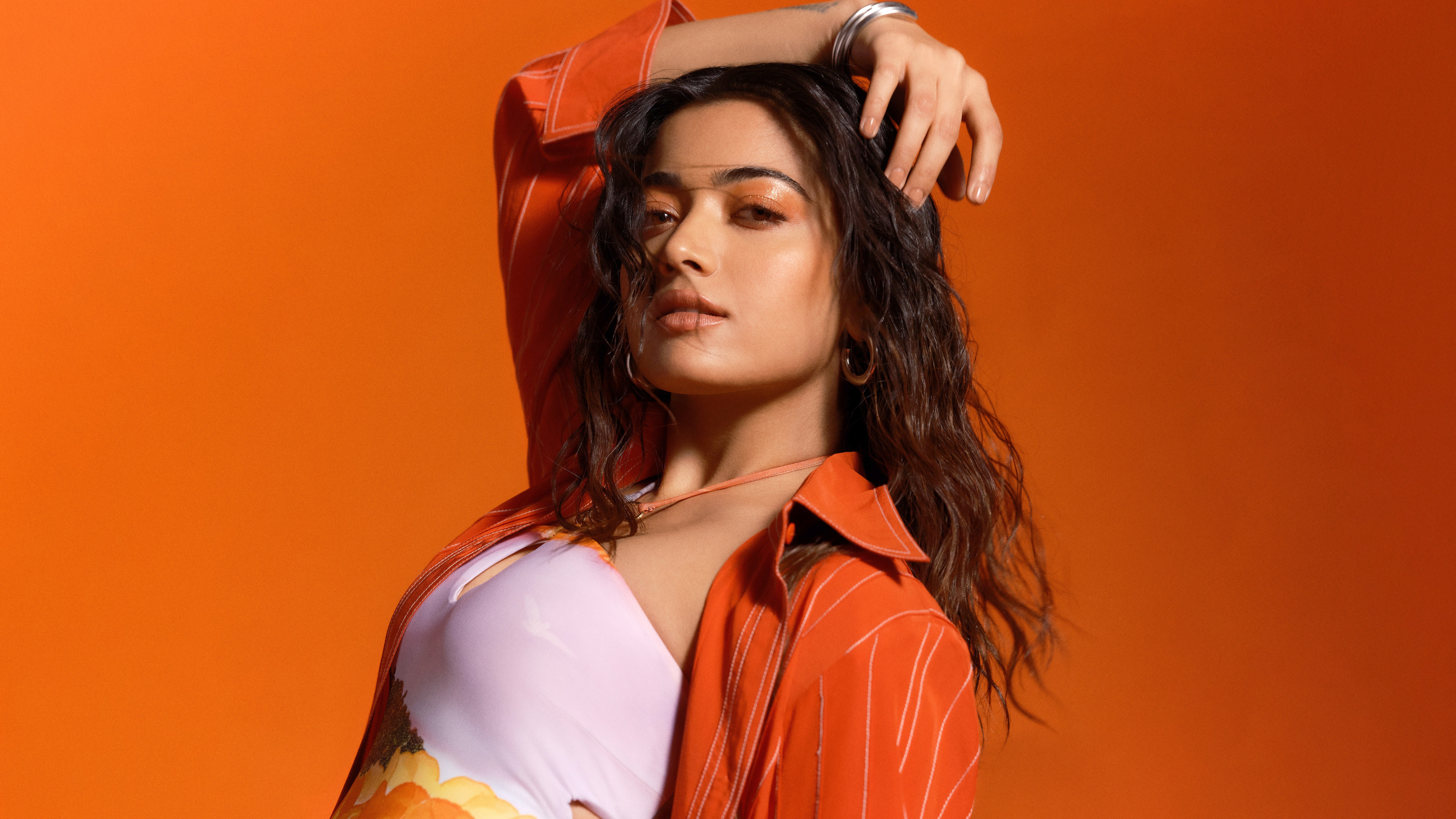 Rashmika Mandanna, Fundo laranja, Grazia India, 5K, 8K, Moda