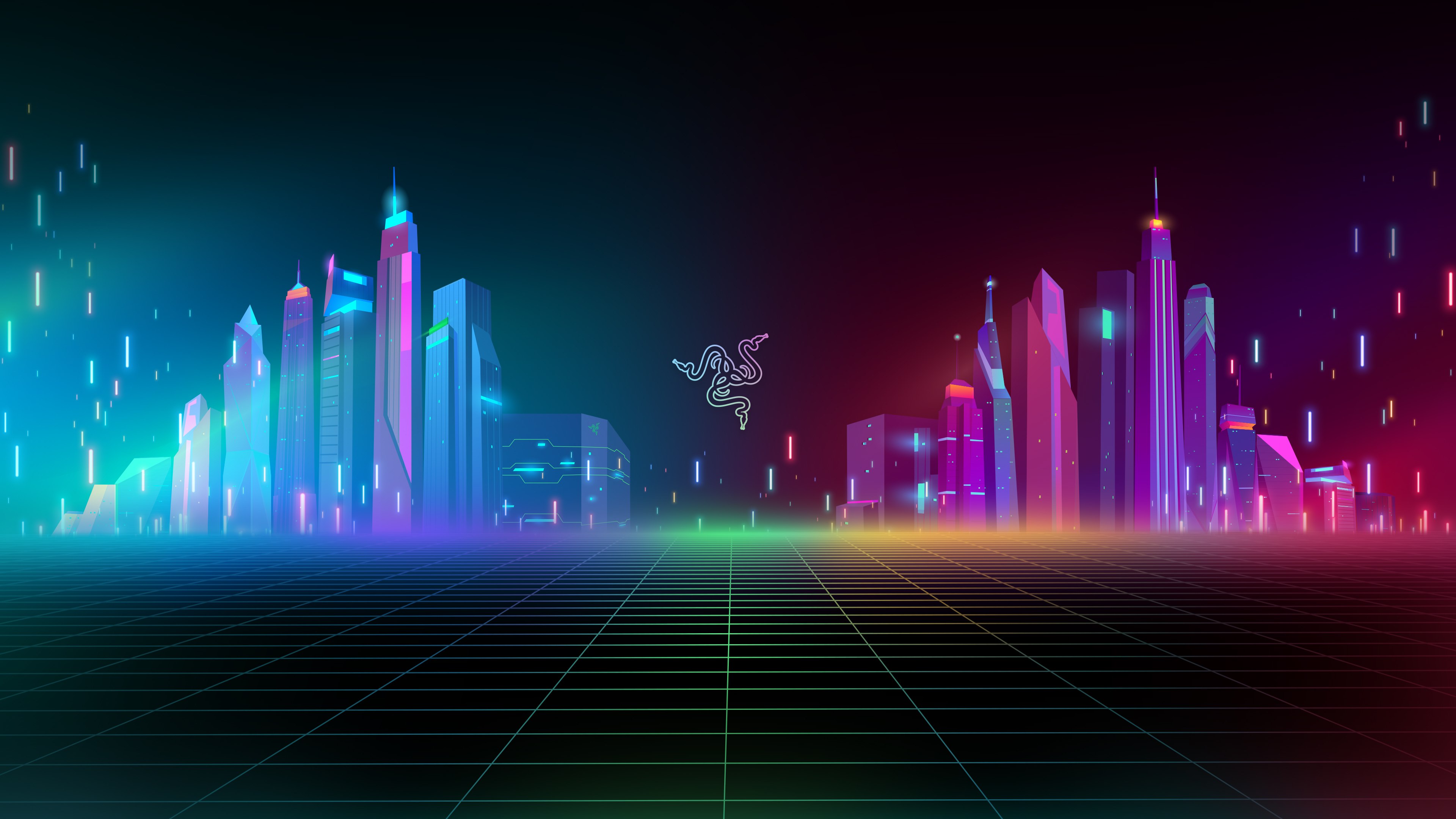 Razer, Cidade cyber, Neon, Colorido, Paisagem urbana, Futurista