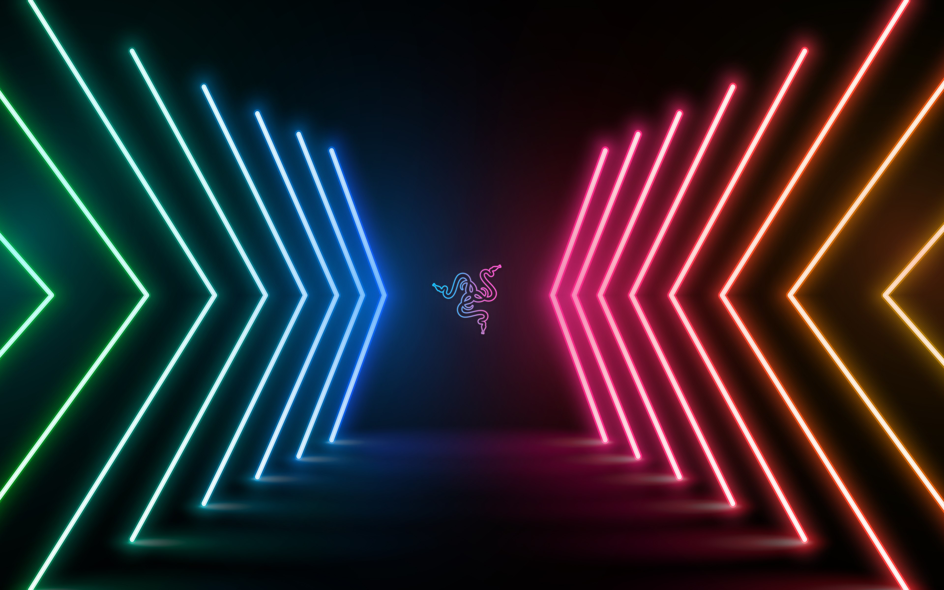 Razer, Luzes neon, Colorido, Fundo escuro, Estética escura